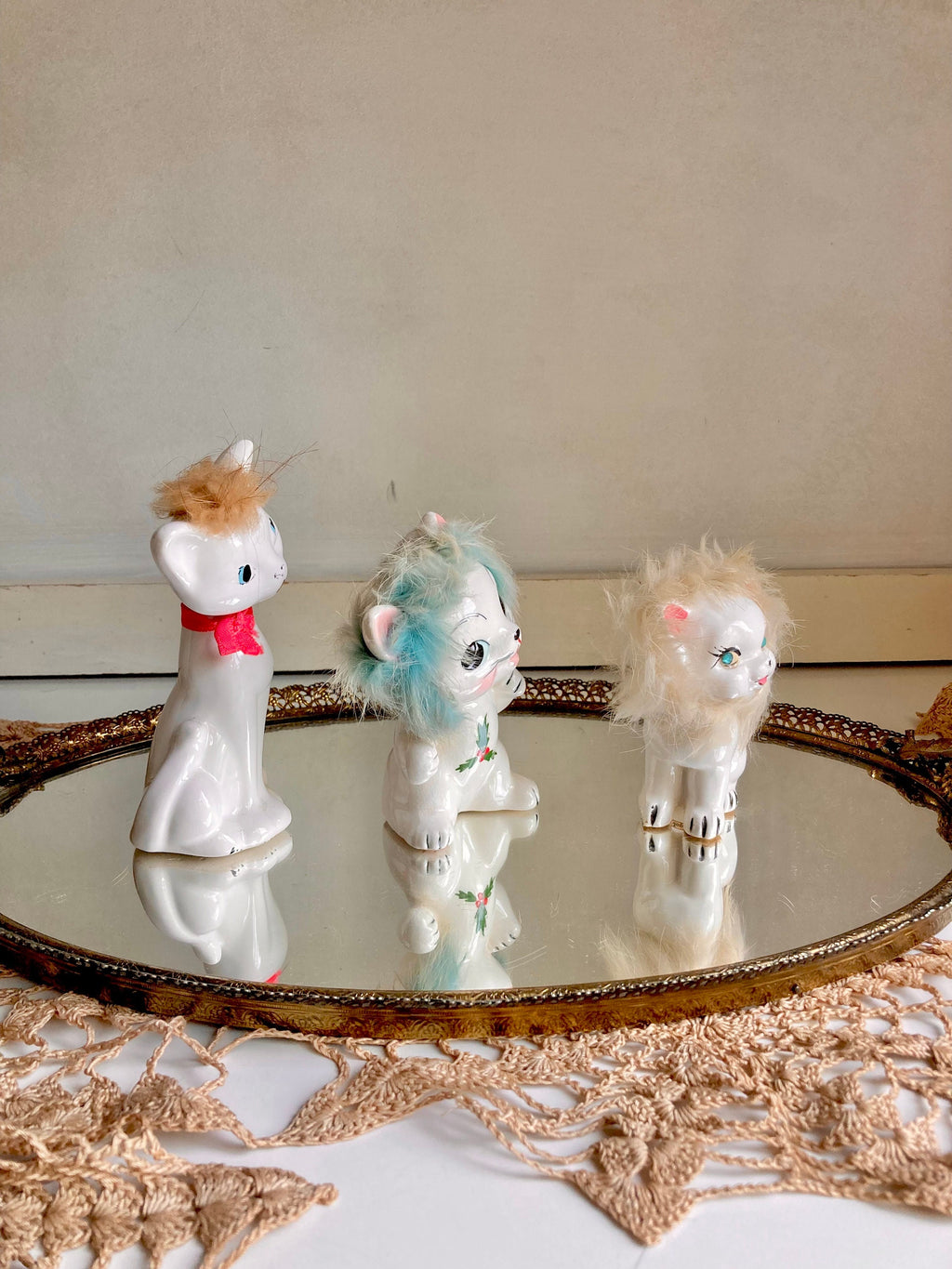 Midcentury Anthropomorphic Ceramic Cats Hand Painted with applied Fur - Japan - Choose from 3