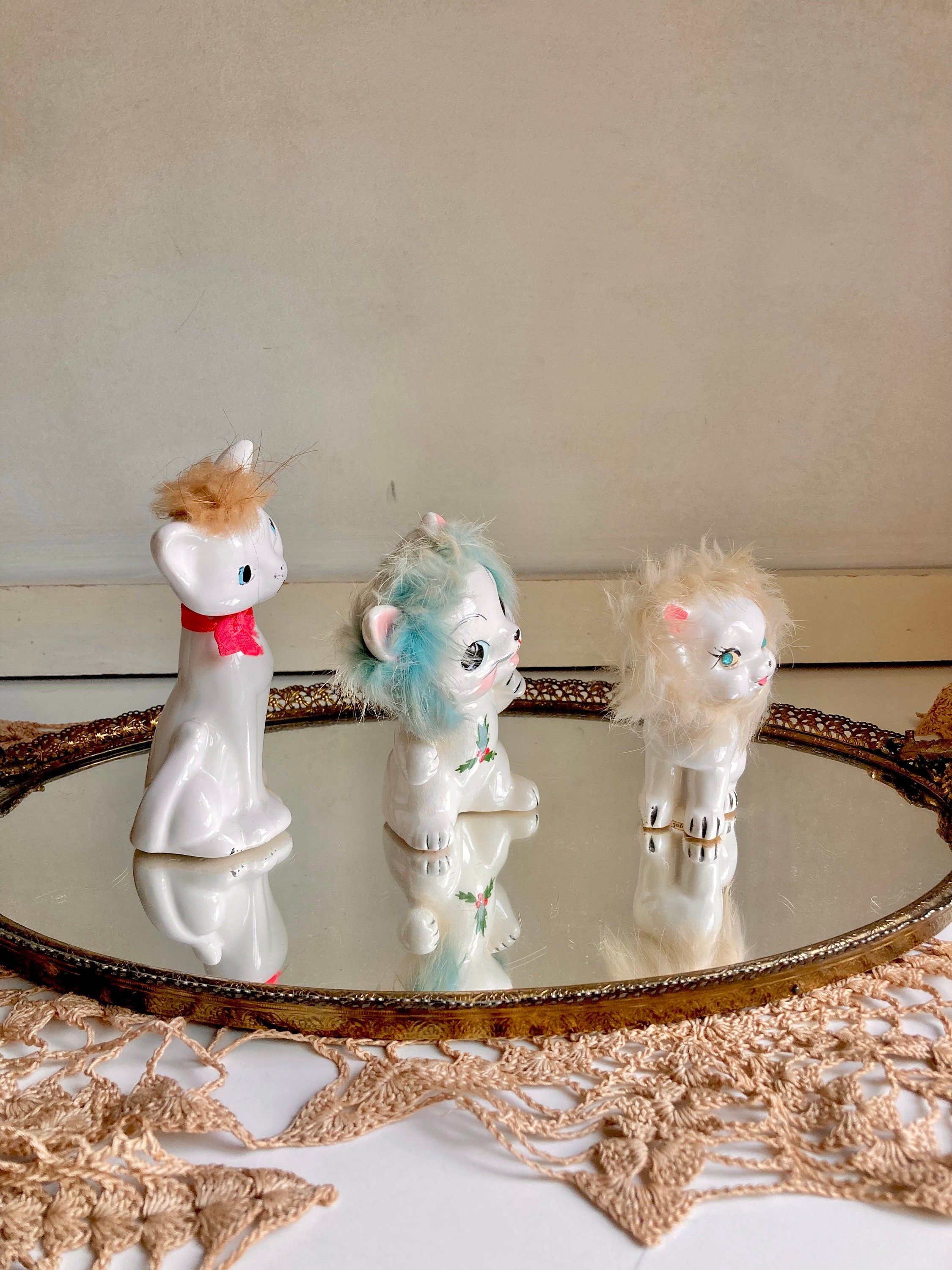 Midcentury Anthropomorphic Ceramic Cats Hand Painted with applied Fur - Japan - Choose from 3