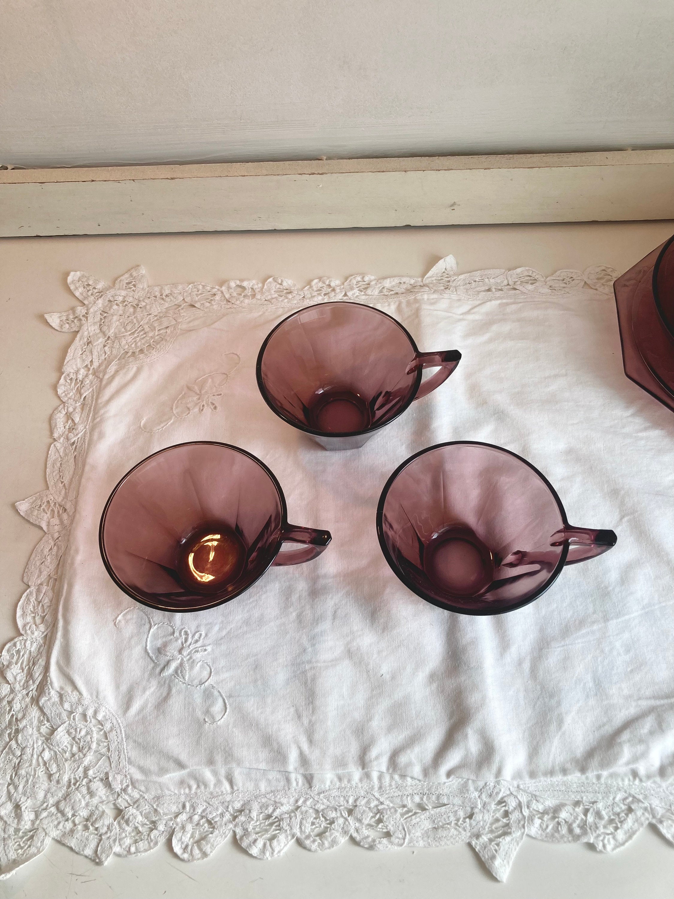 Moroccan Amethyst Hazel Atlas Teacups - Set of 3