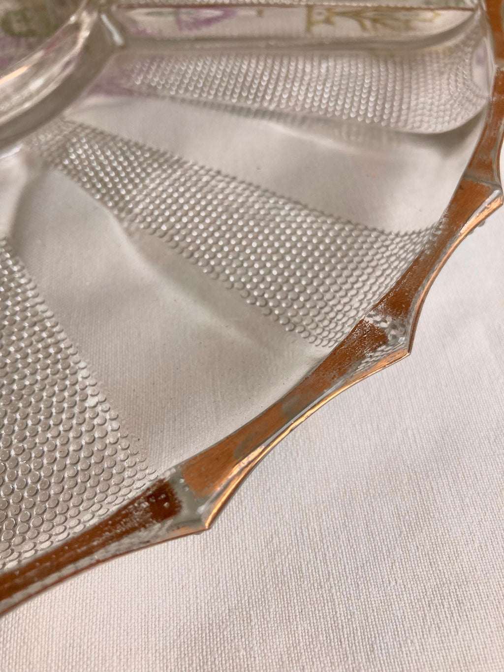 Vintage Jeanette Dewdrop Glass Serving Platter: Gold Wavy Edge, 5-Part Dish