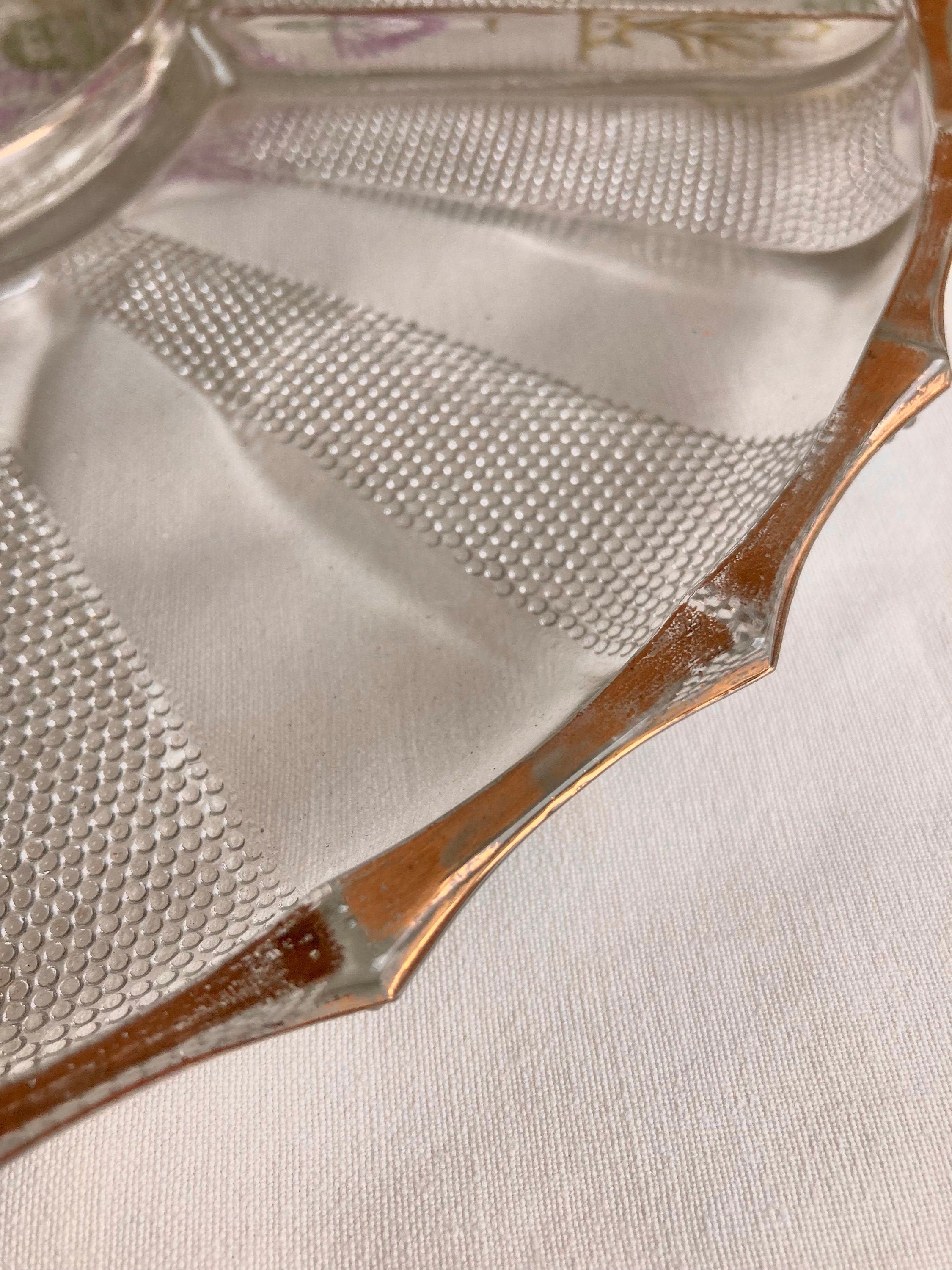 Vintage Jeanette Dewdrop Glass Serving Platter: Gold Wavy Edge, 5-Part Dish