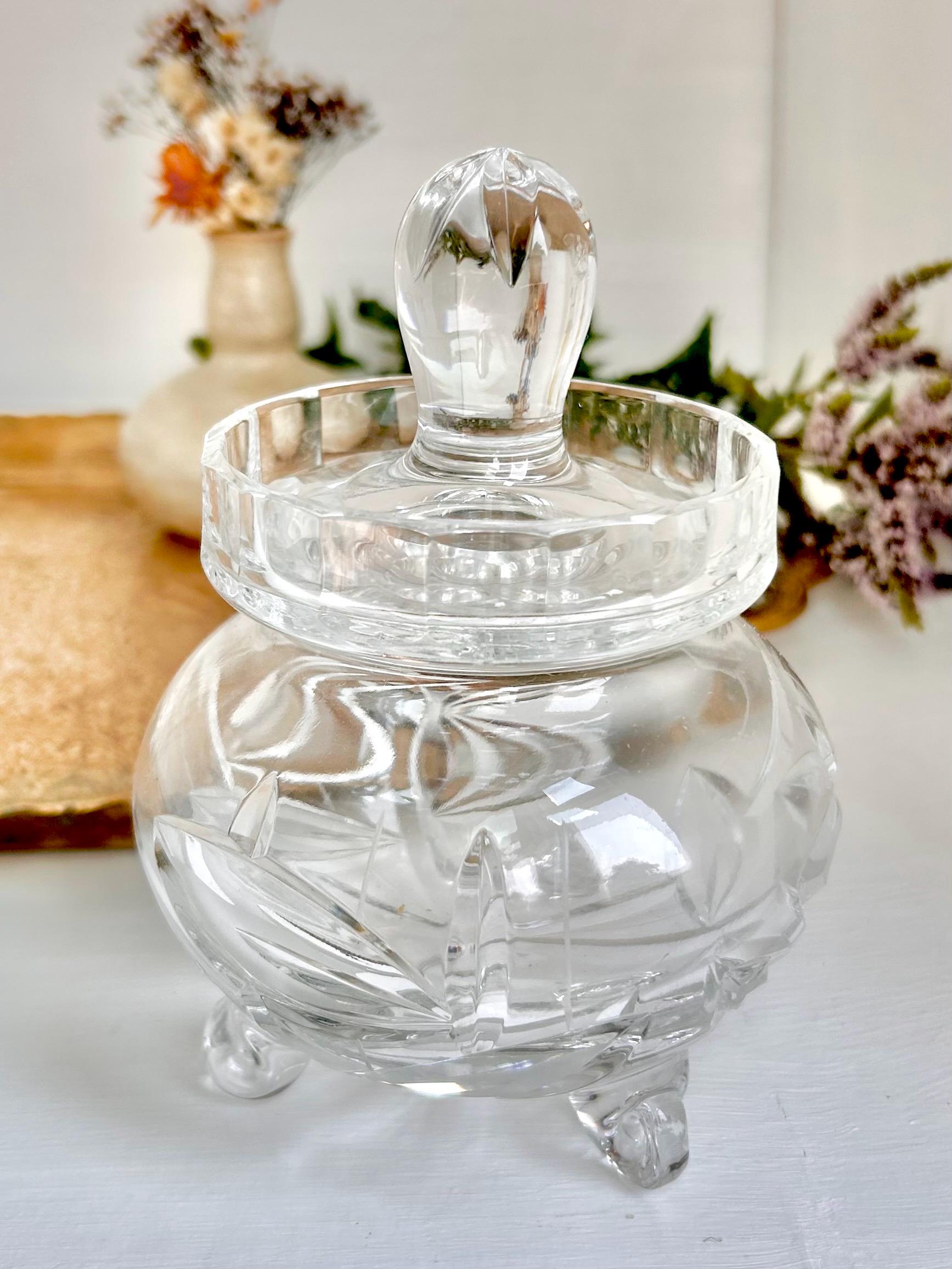 Vintage Crystal Candy Dish with Lid: Brilliant Cut Glass Bowl