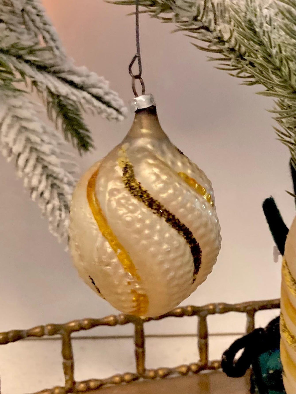 Vintage West German Mercury Glass Christmas Ornament – Pearly Gold Glitter, Individually Sold