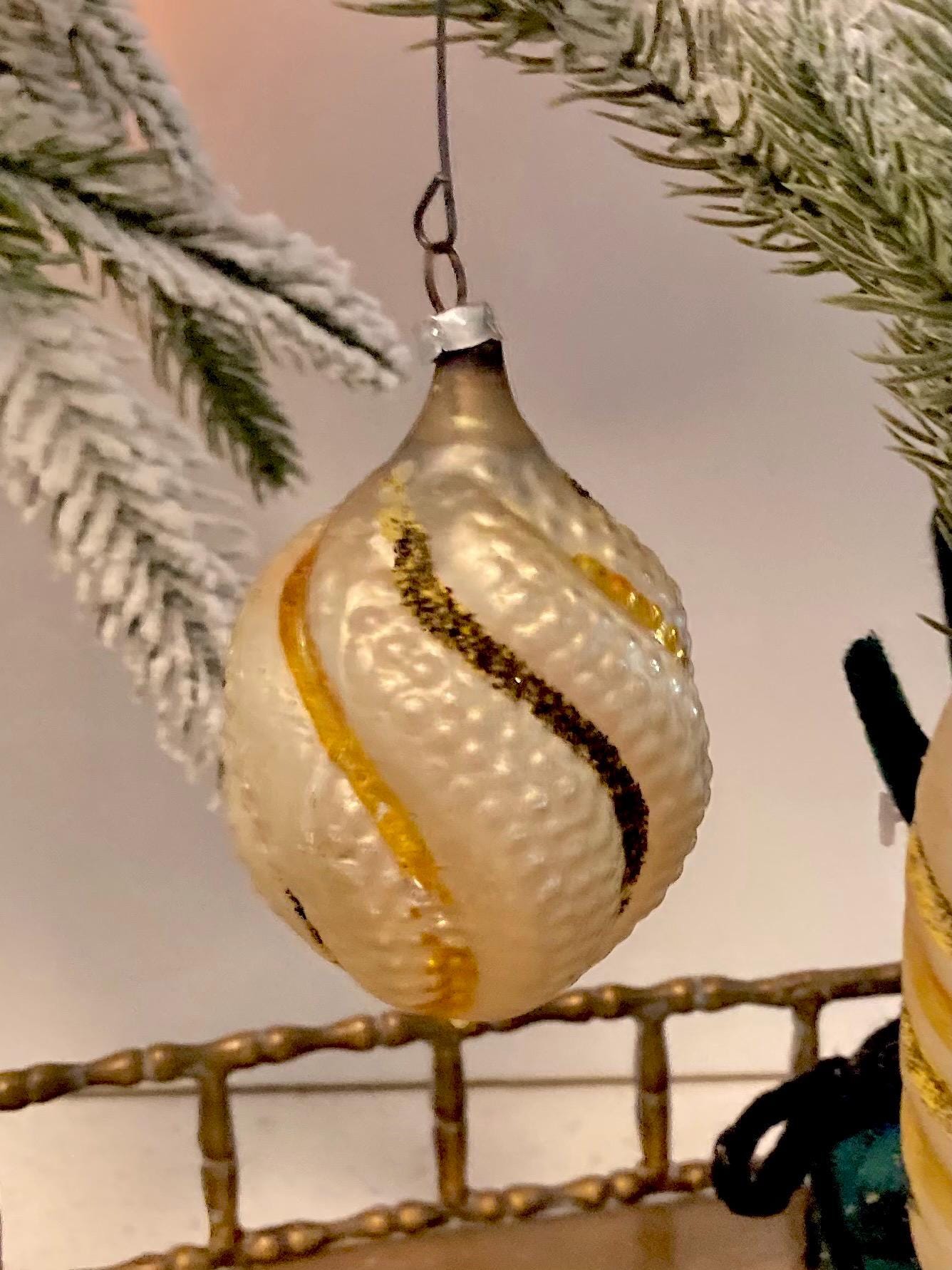 Vintage West German Mercury Glass Christmas Ornament – Pearly Gold Glitter, Individually Sold