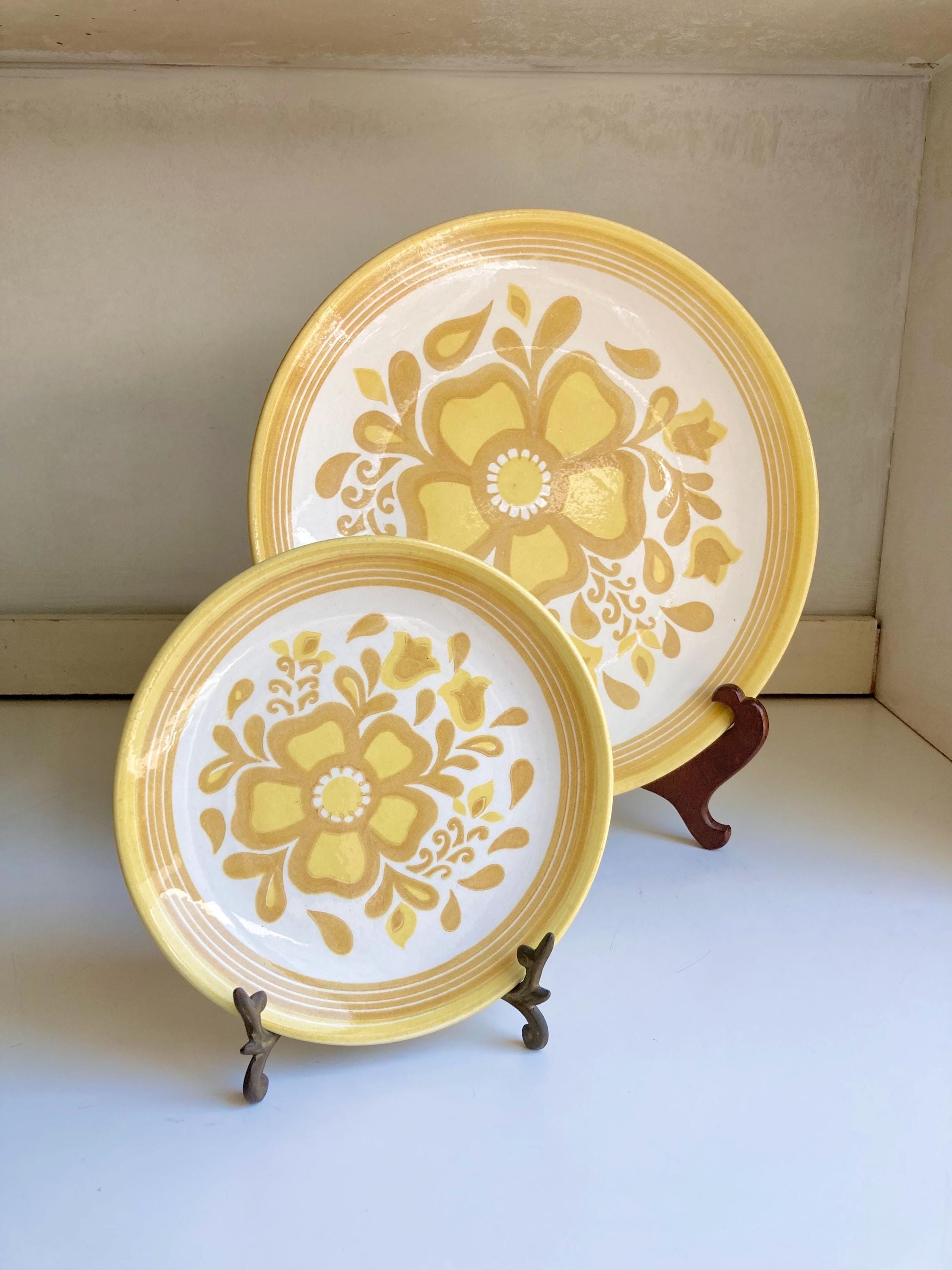 Vintage Cavalier Ironstone Plate Set: Yellow Floral Royal China USA
