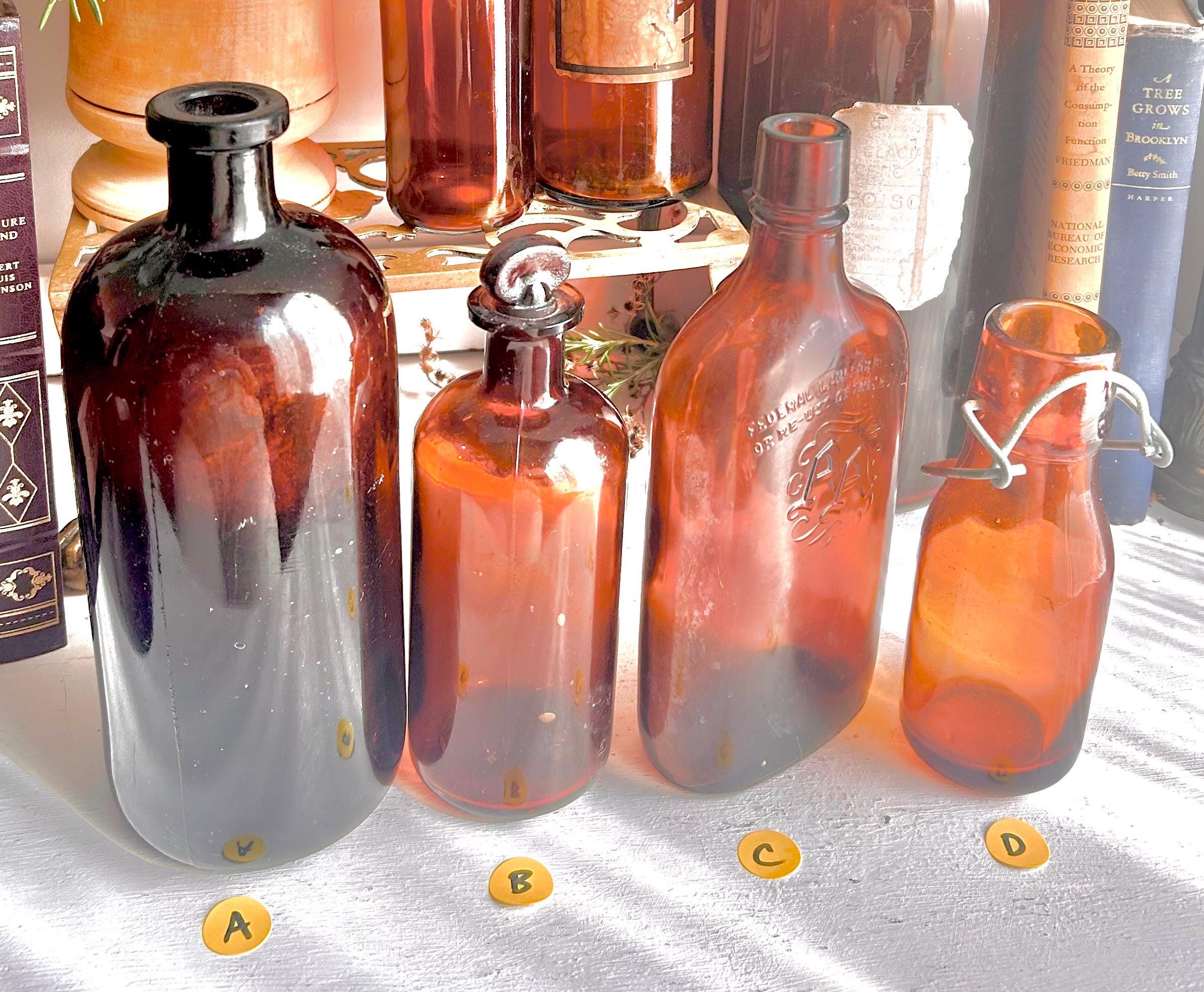 Vintage Amber Glass Apothecary Bottle: Collectible Brown Glass Decor