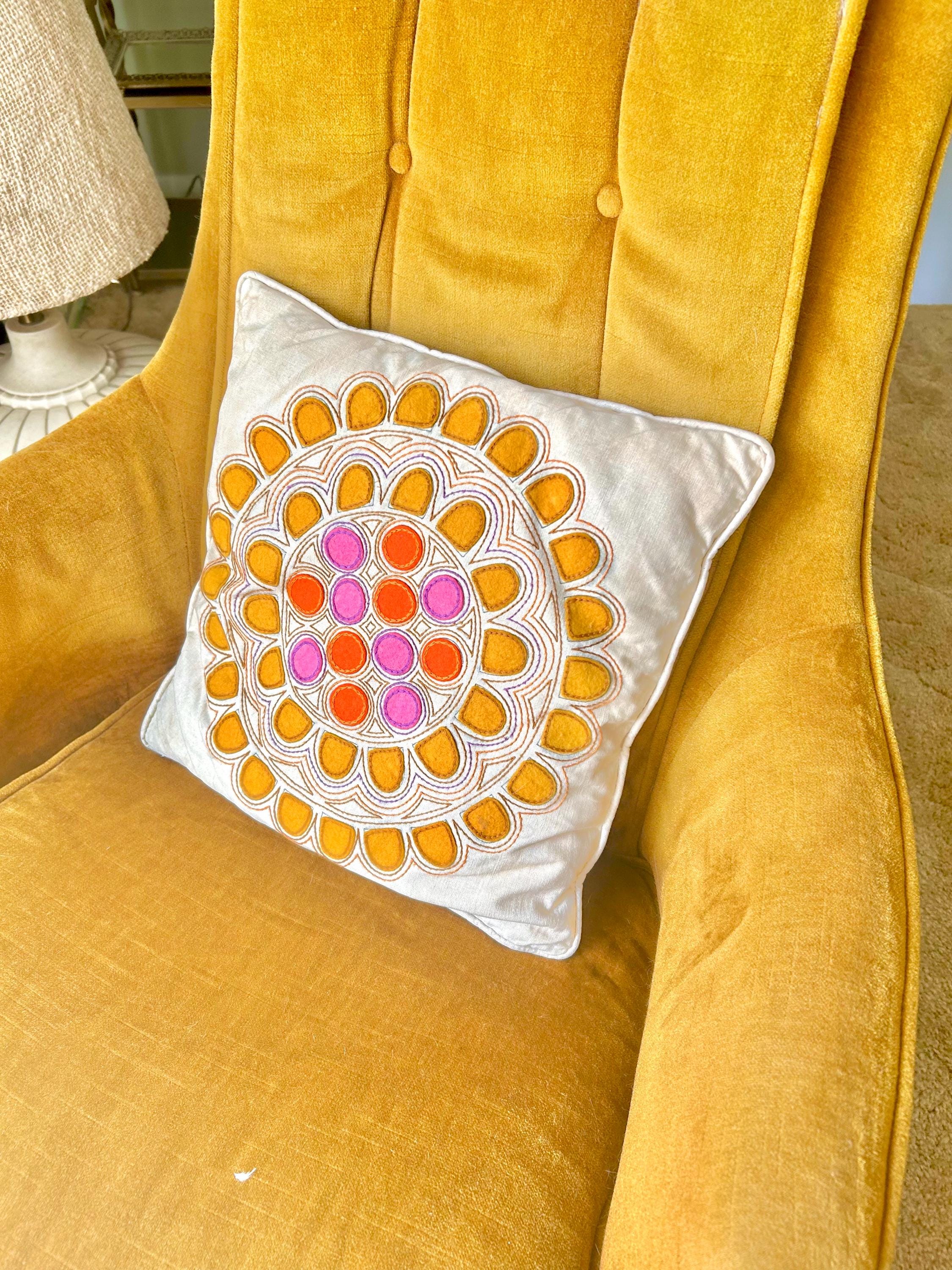 1960s Flower Power Pillowcase: Hand-Stitched Vintage Throw Pillow Cover