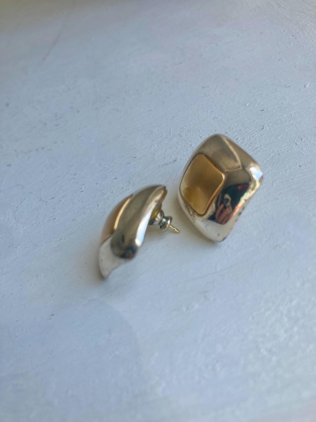 1980s Two-Tone Square Earrings: Gold & Silver Tone