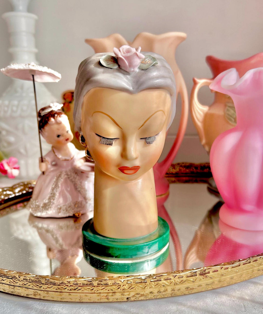 Vintage Ucagco Head Vase: Handpainted Ceramic Lady with Turban