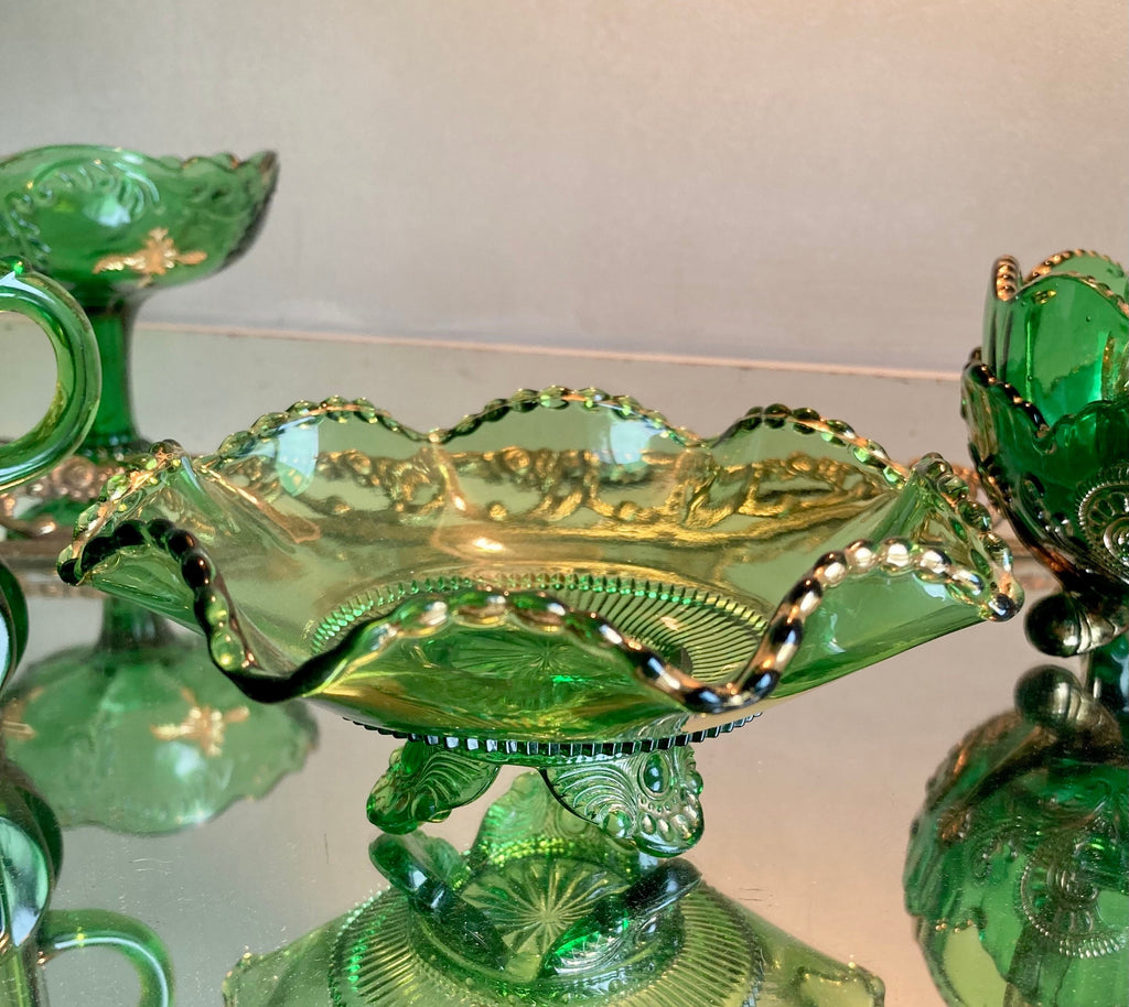 Antique EAPG Emerald and Gold Trim Glassware: Choose from 4