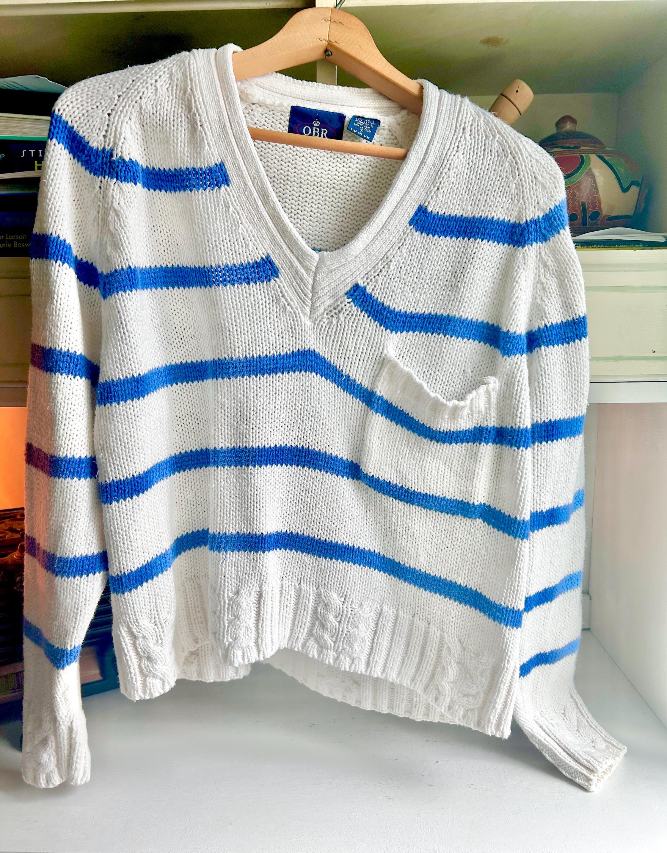Vintage 80s Striped Cableknit Cropped Sweater - OBR Knits Small