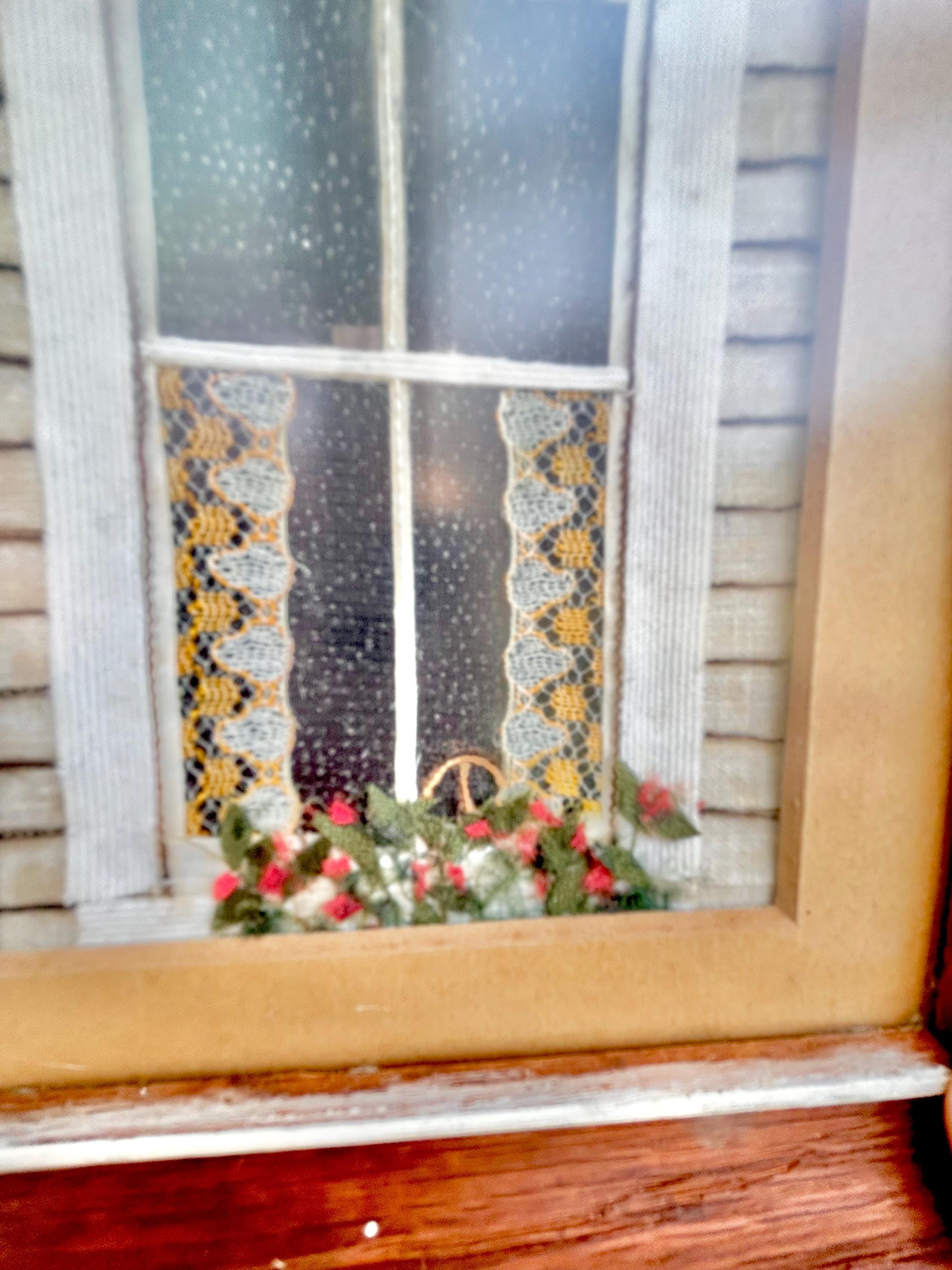 Vintage Framed Mixed Media Art: Country Cottage Window Scene, 1982