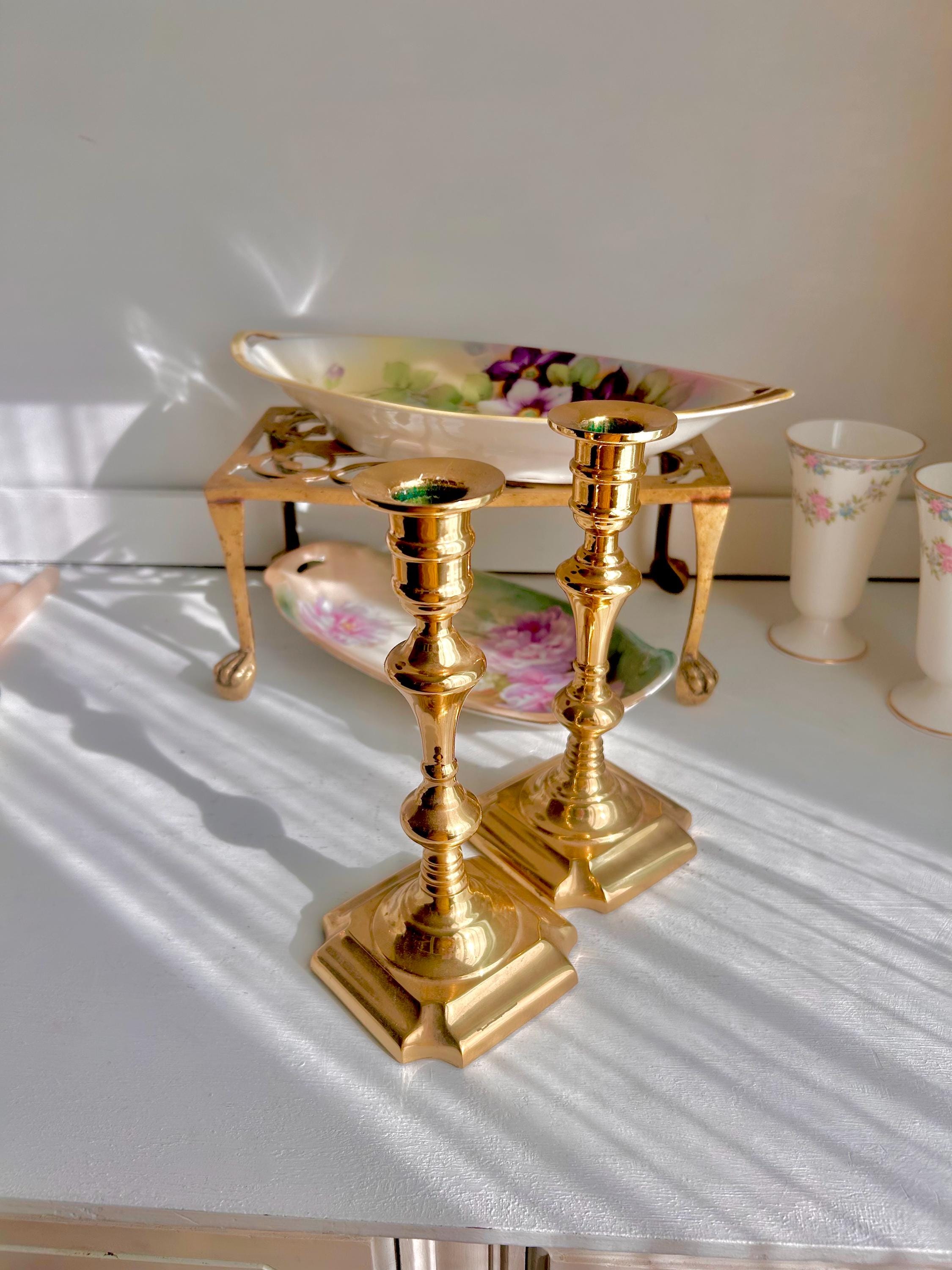 Vintage Solid Brass Candlestick Pair: Classical Taper Candle Holders