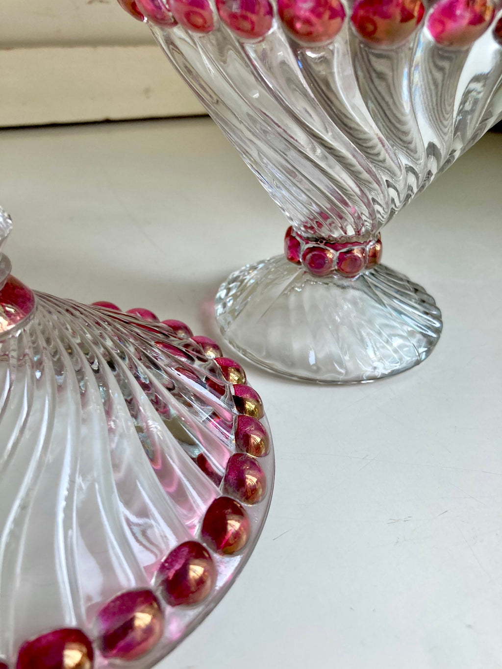 Vintage Westmoreland Ruby Flashed Swirl Candy Dish with Lid