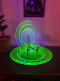 Vintage Uranium Green Heavy Pressed Glass Two-piece Dining Set
