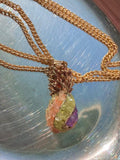 Vintage Semi-precious Stone Encrusted Pineapple Gold-tone Pendant on Long 24-inch gold-tone Chain