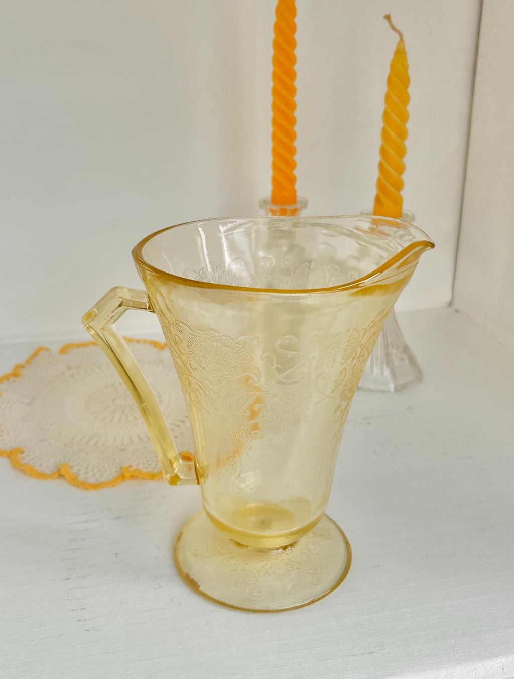 Vintage Hazel Atlas Yellow Depression Glass Pitcher – Florentine Poppy Pattern