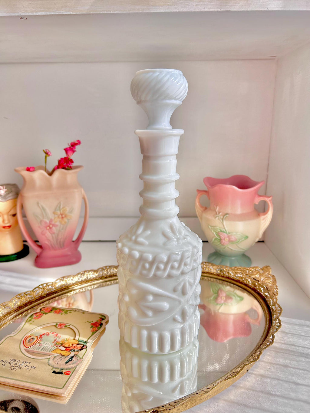 Vintage Jim Beam Milk Glass Decanter – Opaque White Liquor Bottle, Textured