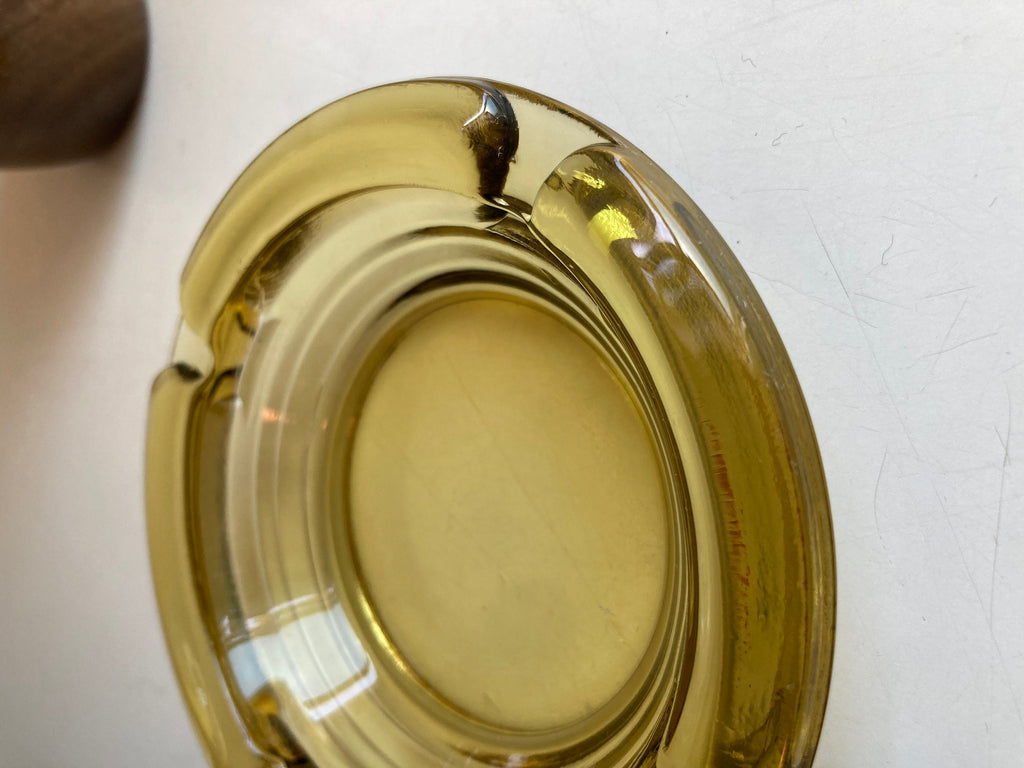 Vintage USA Pale Gold Amber Glass Ashtray
