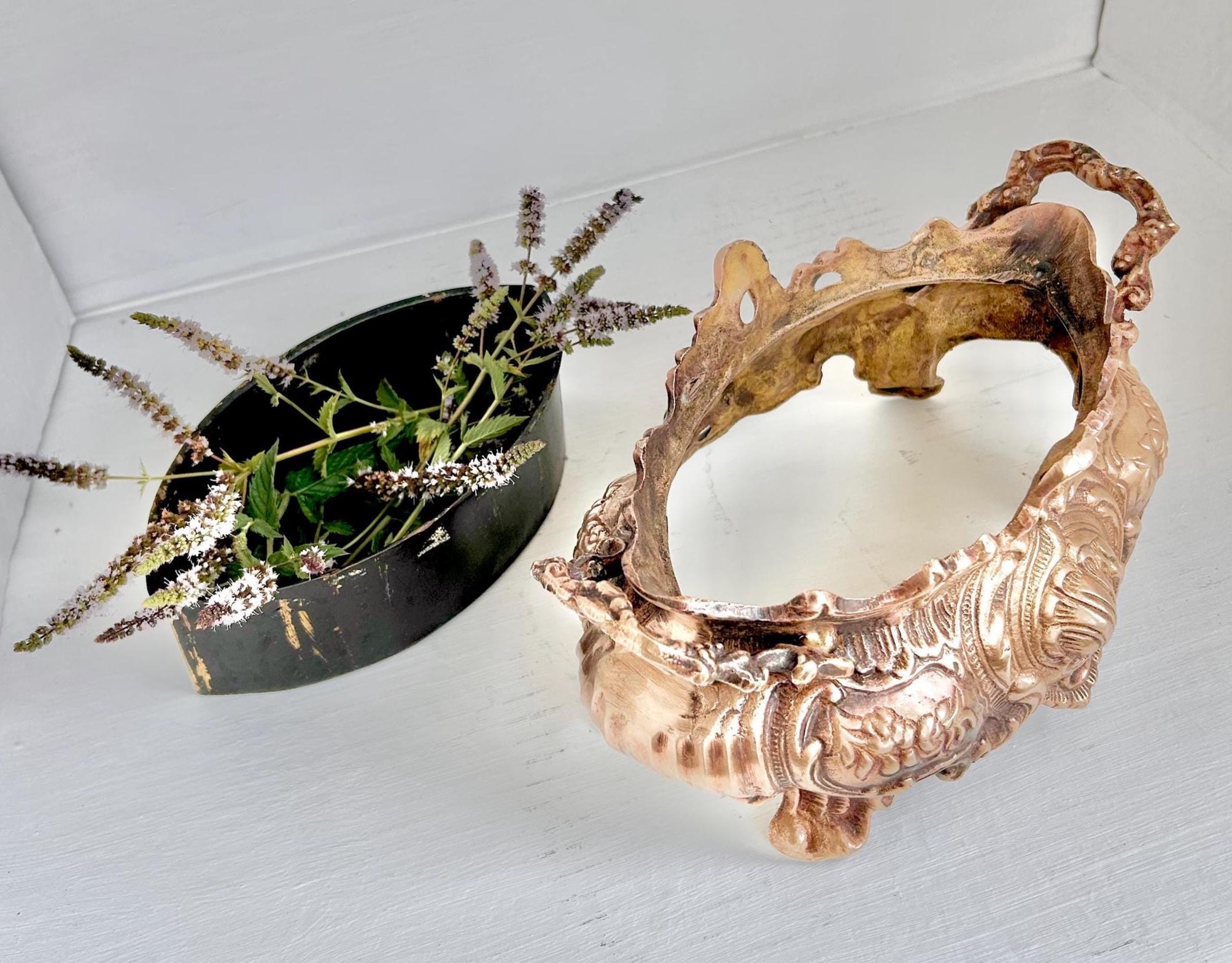 Vintage Solid Brass Jardinier: Neoclassical Footed Planter with Floral Motifs