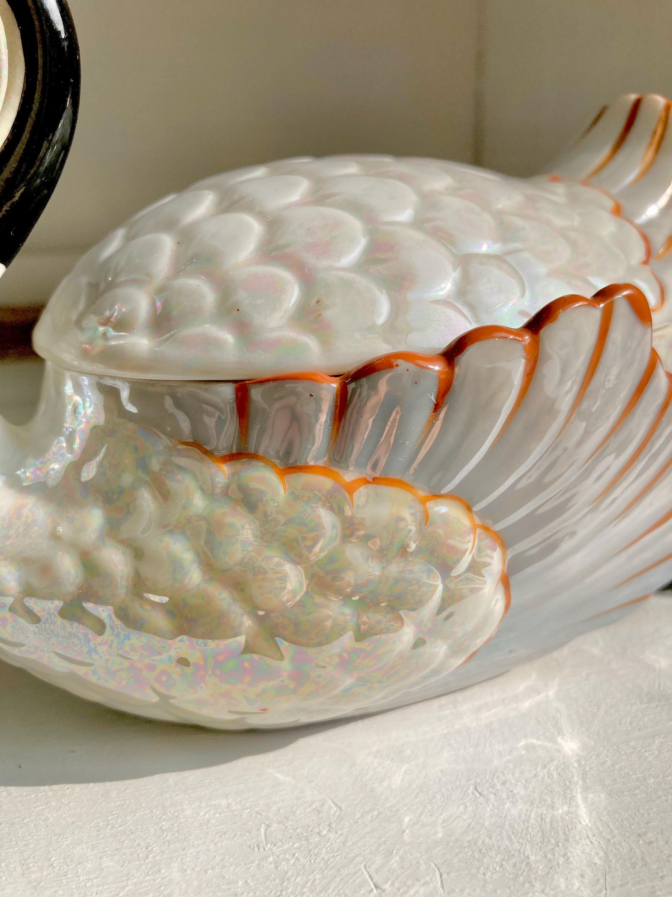 Vintage Lusterware Swan Dish: Gold Castle Ceramic Container, Japan