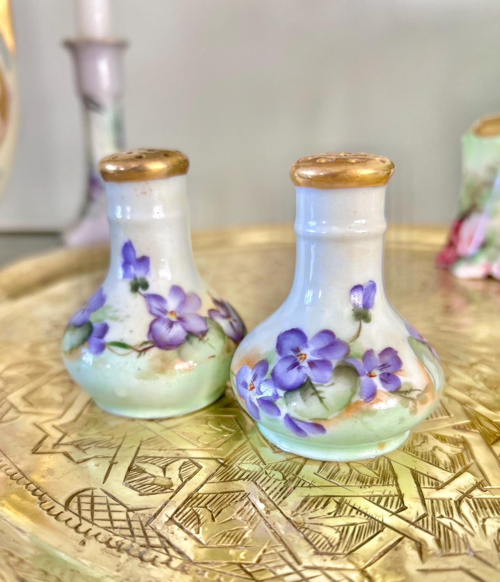 Antique Porcelain Hand-Painted Floral Salt Pepper Shakers - Choose from various pairs