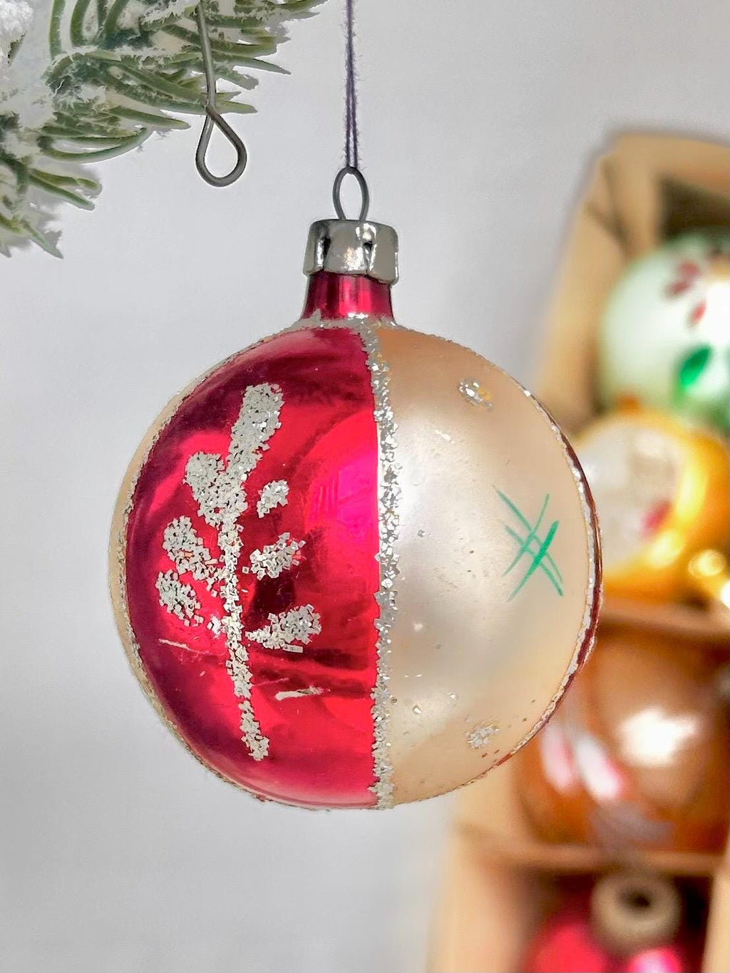 Vintage Hand-Painted Glass Christmas Ornament: European Xmas Tree Bulb