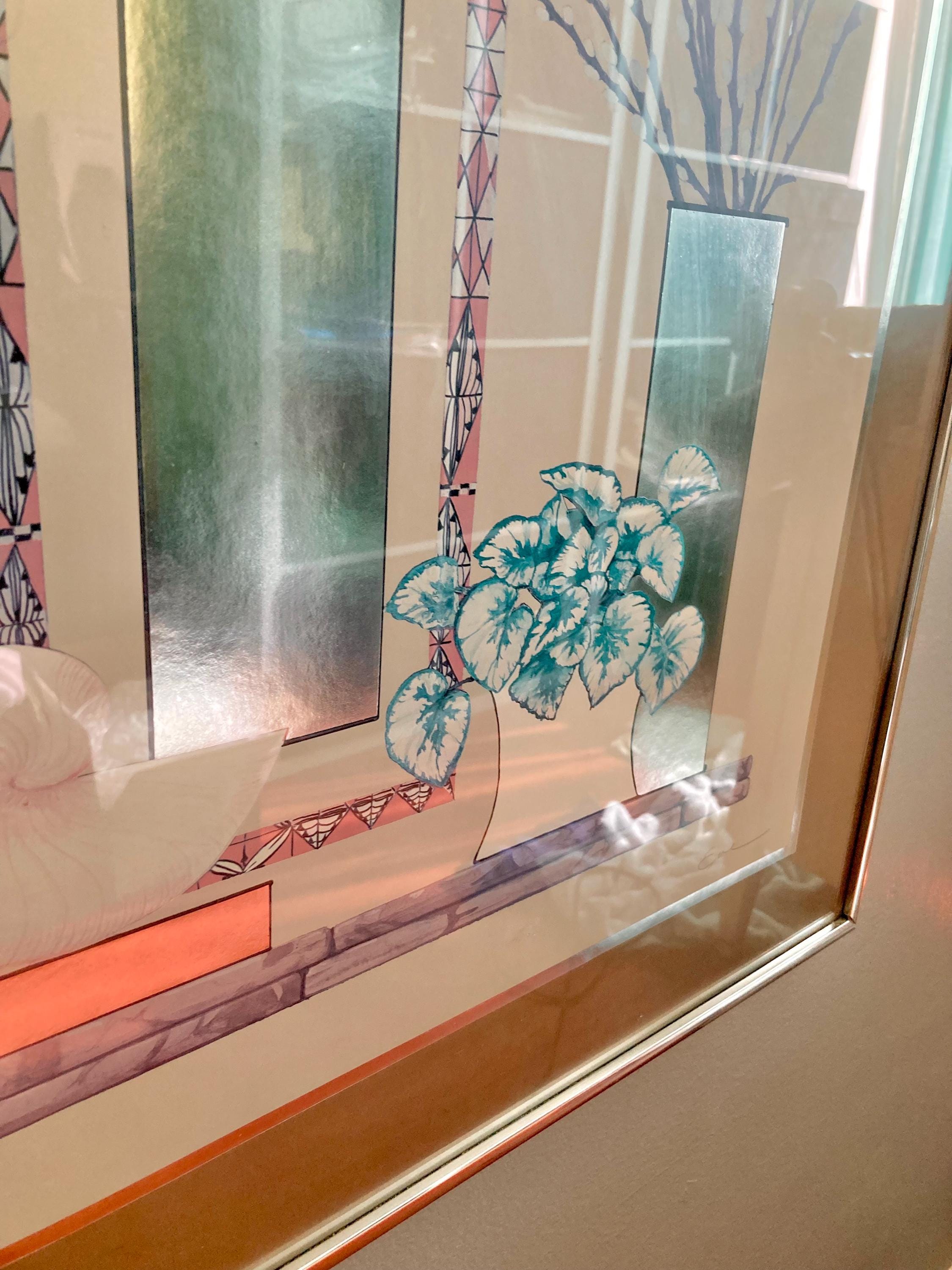 Vintage 1980s Framed Art: Deco Revival Still Life Print