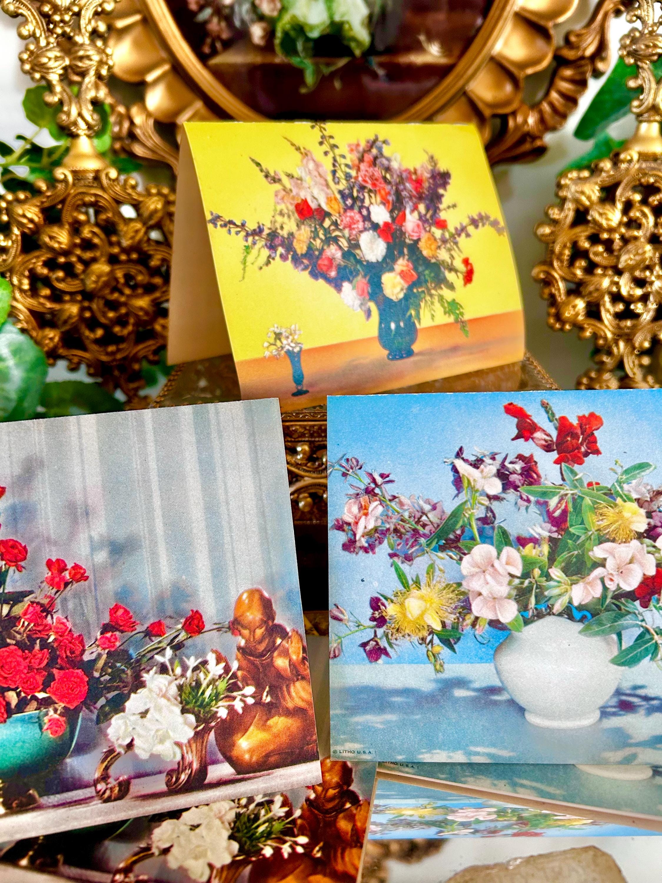 MCM 1950s Floral Blank Notecards, Litho USA, Printed in Milwaukee, Set of Nine