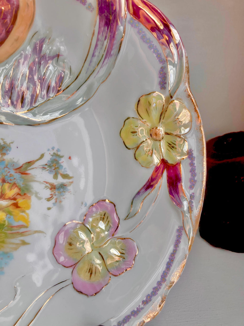 Vintage Bavarian Porcelain Bowl: Hand-Painted Bird & Floral Luster Dish