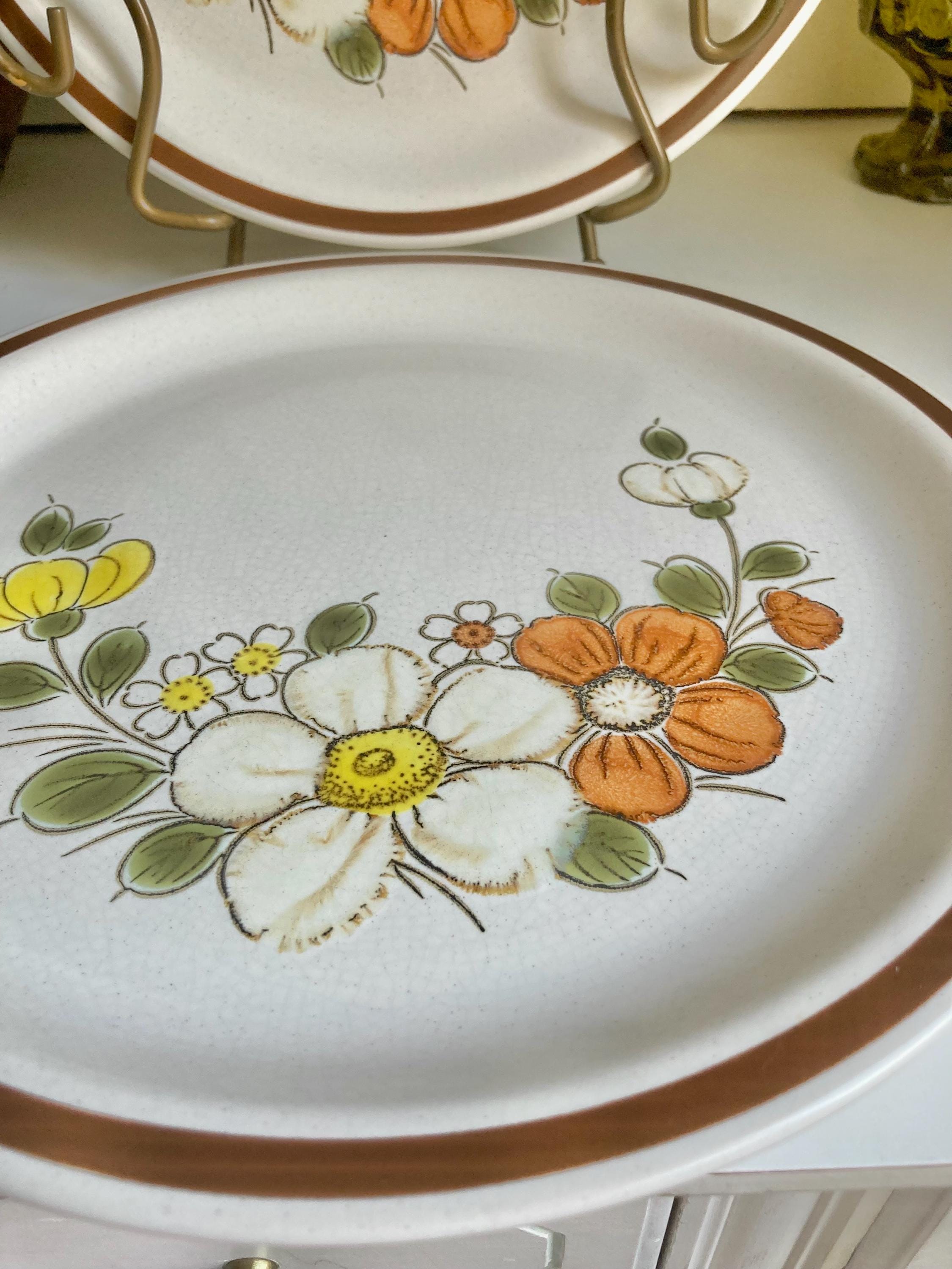 Vintage Woodhaven Sunnybrook Stoneware Dinner Plates - Floral Cottage Set of 2
