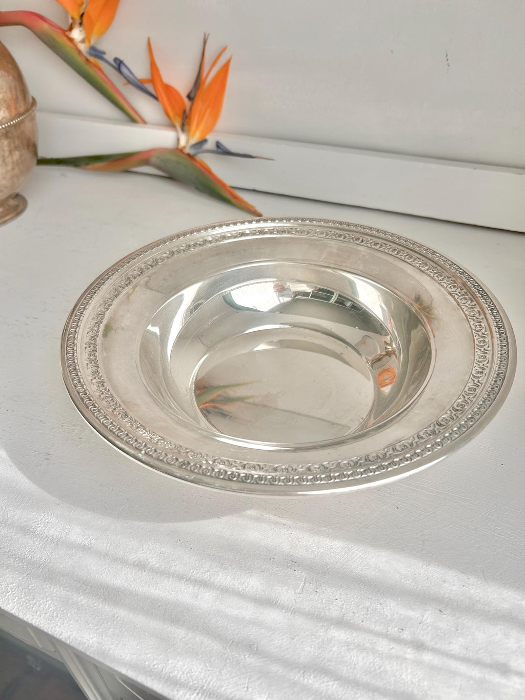 Vintage Reed & Barton Silver Plate Bowl: Floral Garland Trim, 10 inch