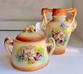Vintage Czechoslovakia Dogwood Rose Ceramic Set: Lidded Sugar Bowl & Vase