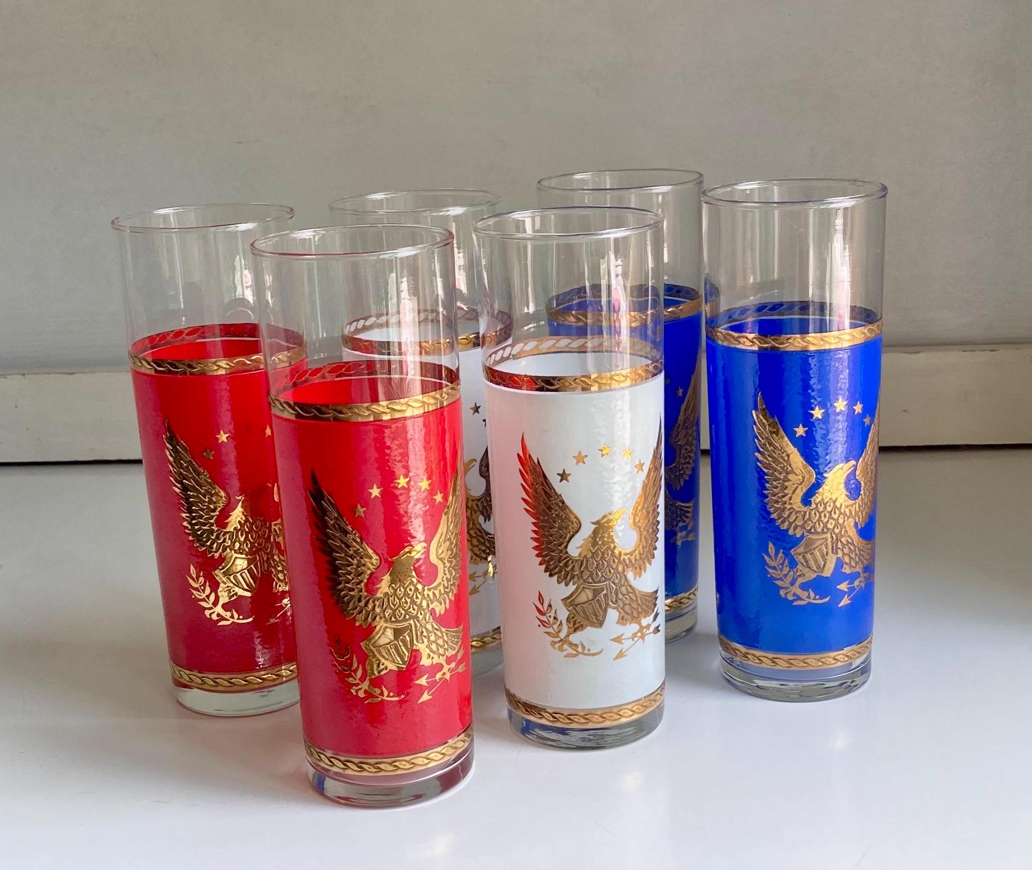 Vintage 1976 Libbey Bicentennial Collins Glasses: Golden Eagle Set of 6