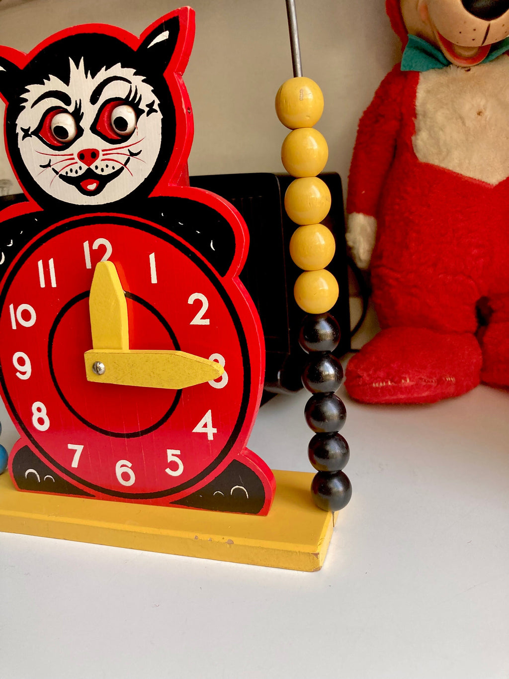 Vintage Brio Wooden Cat Abacus Clock - Swedish Toy