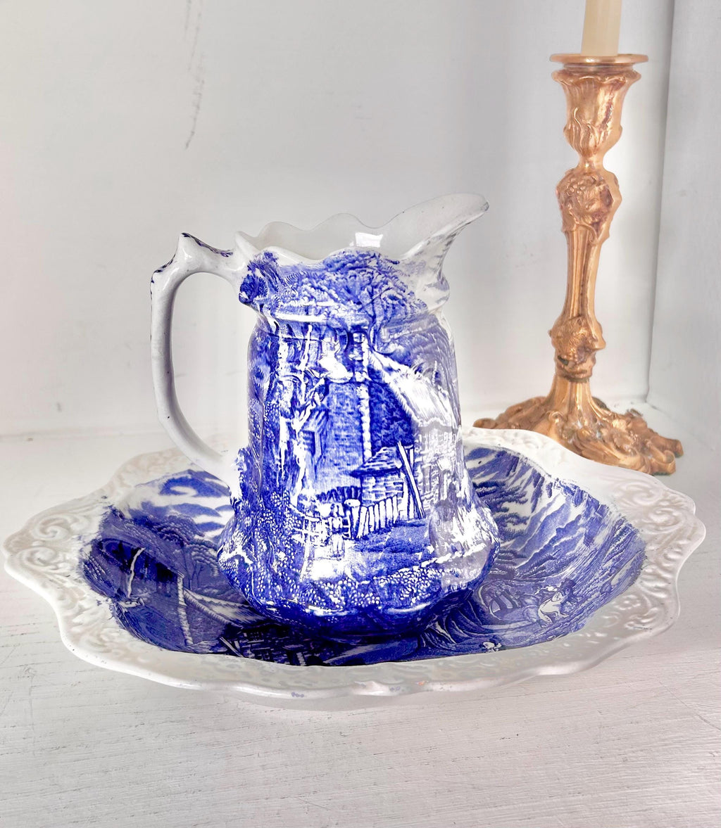 Vintage Transferware Pitcher and Washbowl Basin, James Kent Old Foley, England
