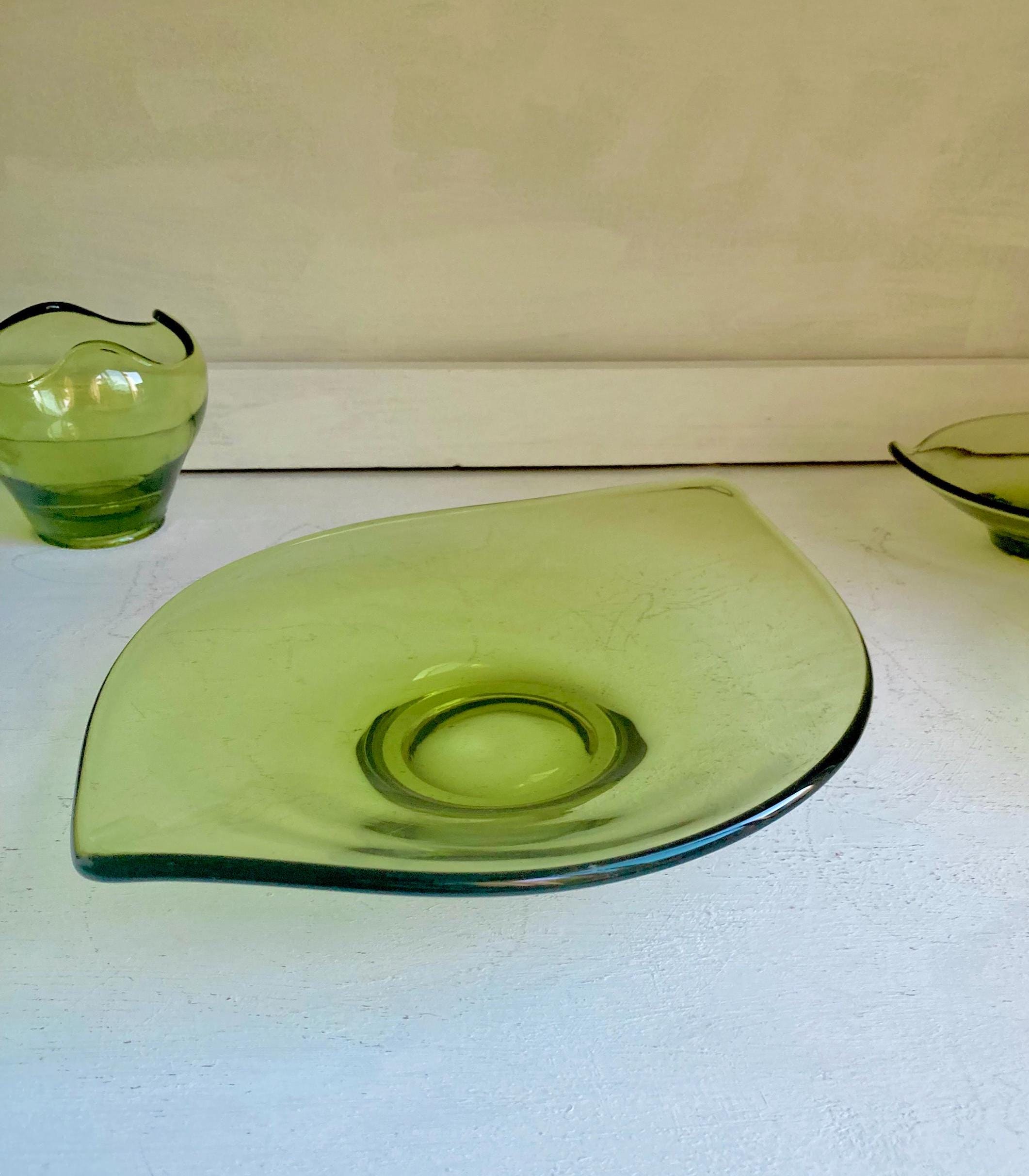 Vintage Viking Green Glass Epic Pattern: CHOOSE from various options, candleholder pair, bowls, dish