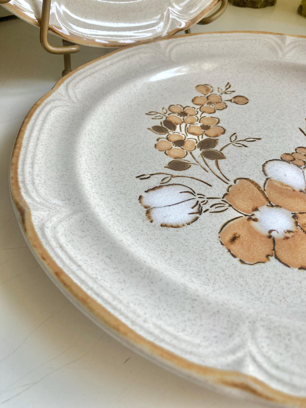 Vintage Hearthside Stoneware Dinner Plates: Autumn Floral, Set of 2