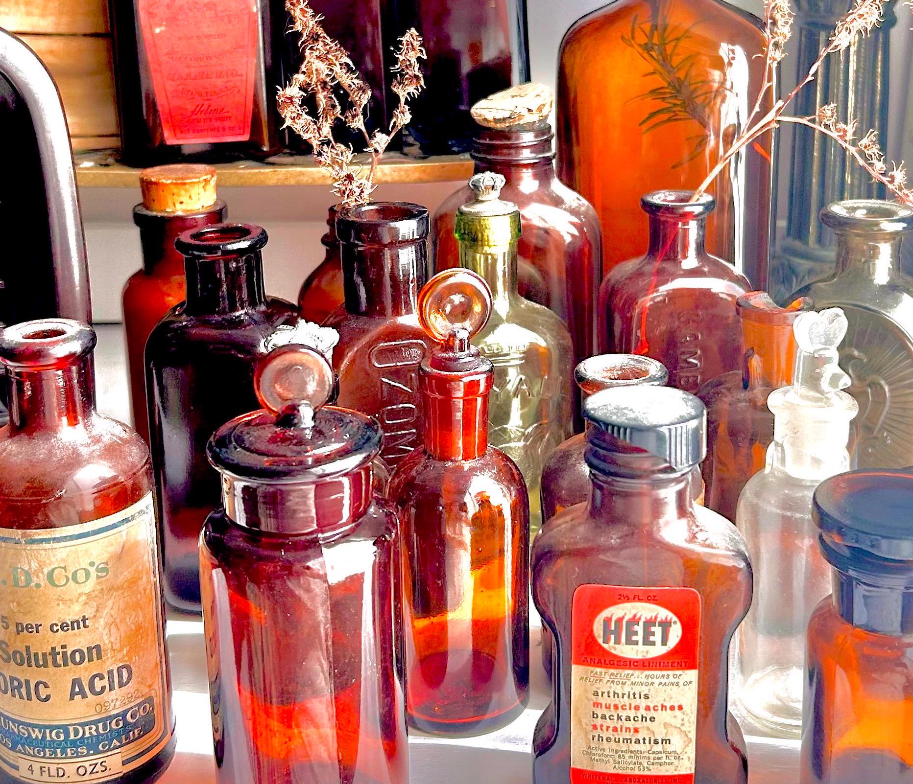 Vintage Amber Apothecary Bottles: Collectible Brown Glass, Choose Your Bottle