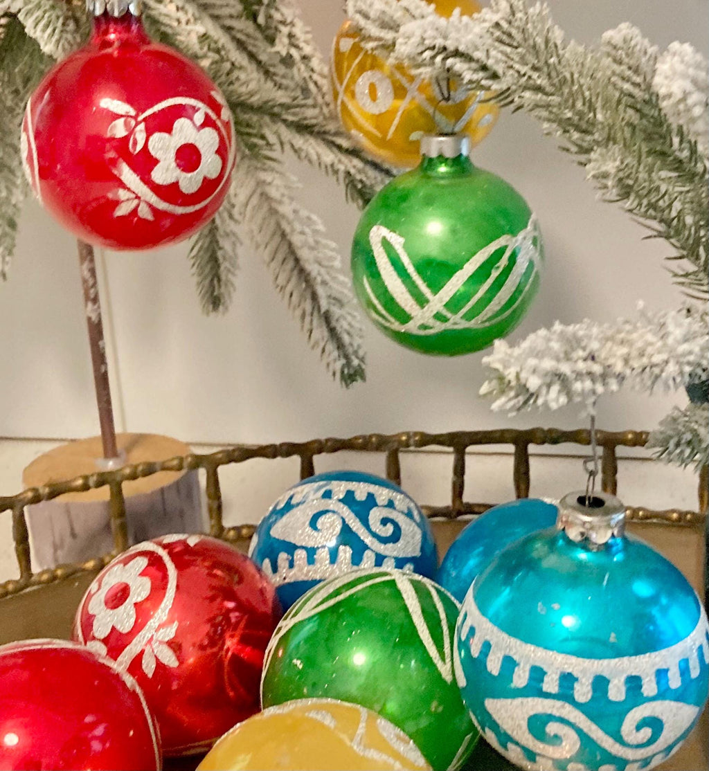 Vintage Mercury Glass Christmas Bulb – Glitter Stencil Ornaments