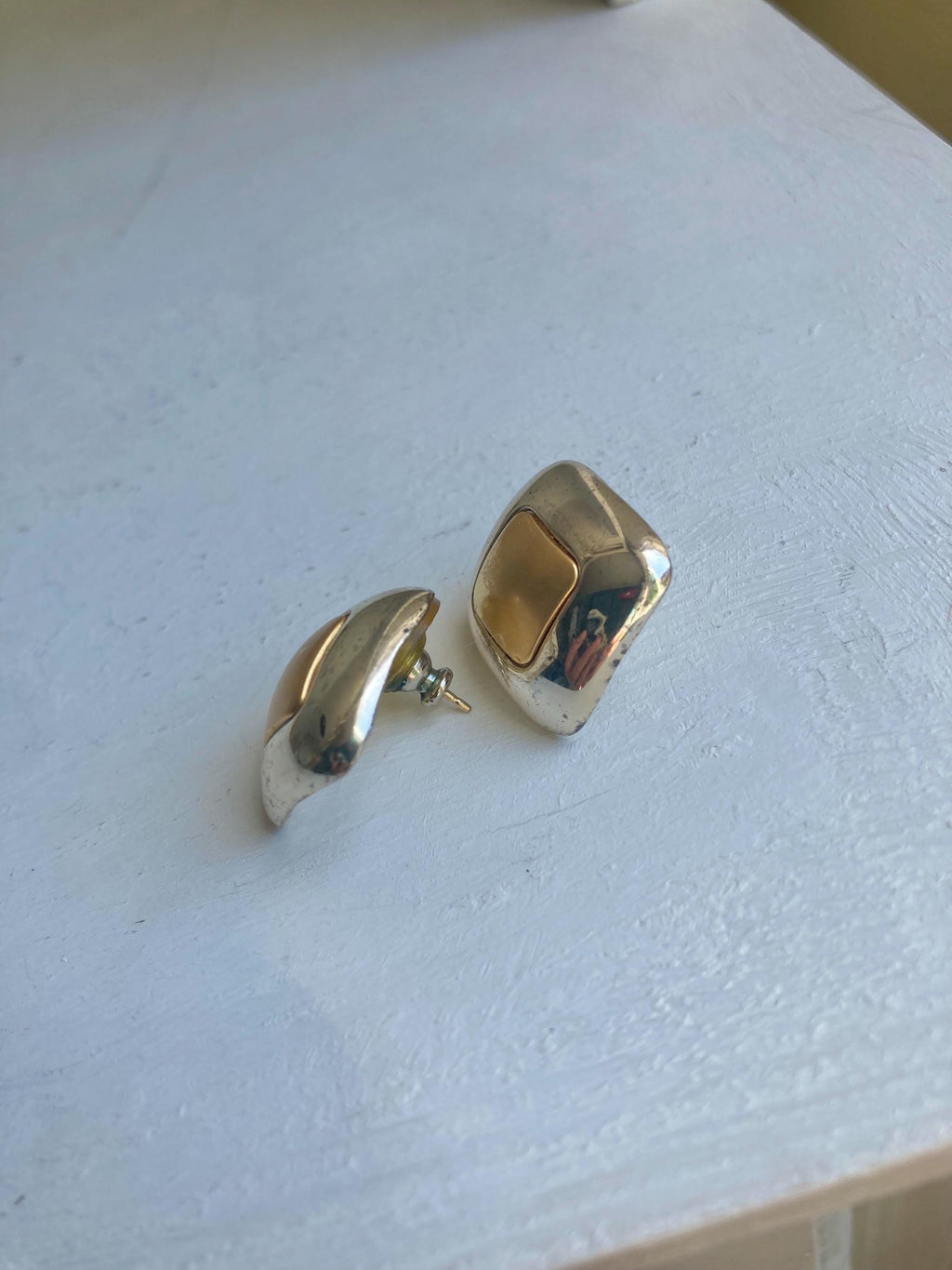 1980s Two-Tone Square Earrings: Gold & Silver Tone