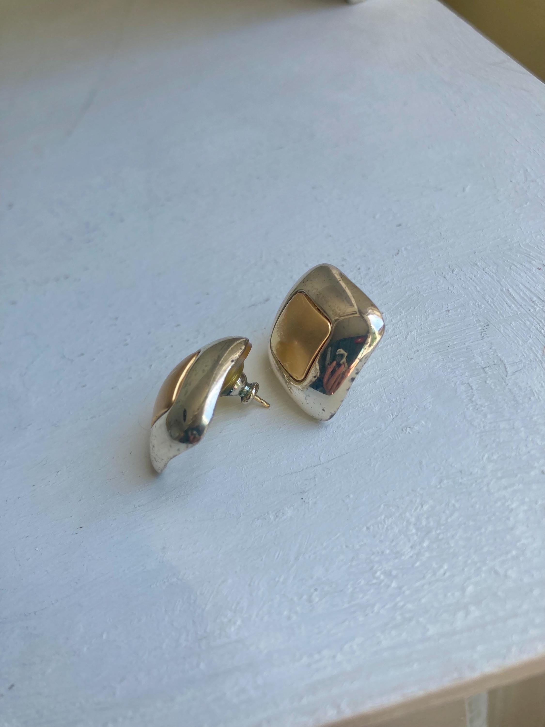 1980s Two-Tone Square Earrings: Gold & Silver Tone