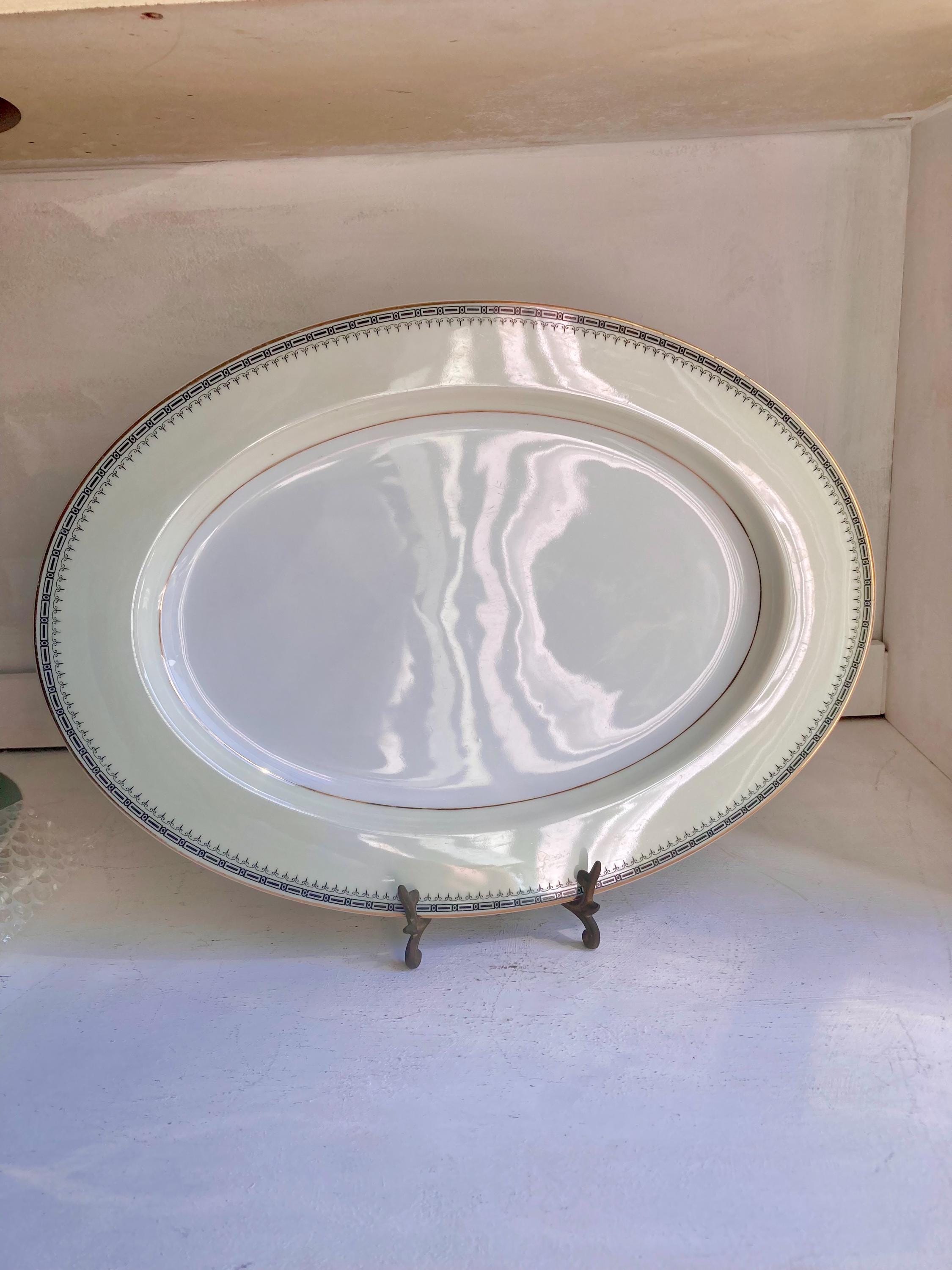 Vintage TK Thun Bohemia Empire Platter – Navy Blue and Gold Trim