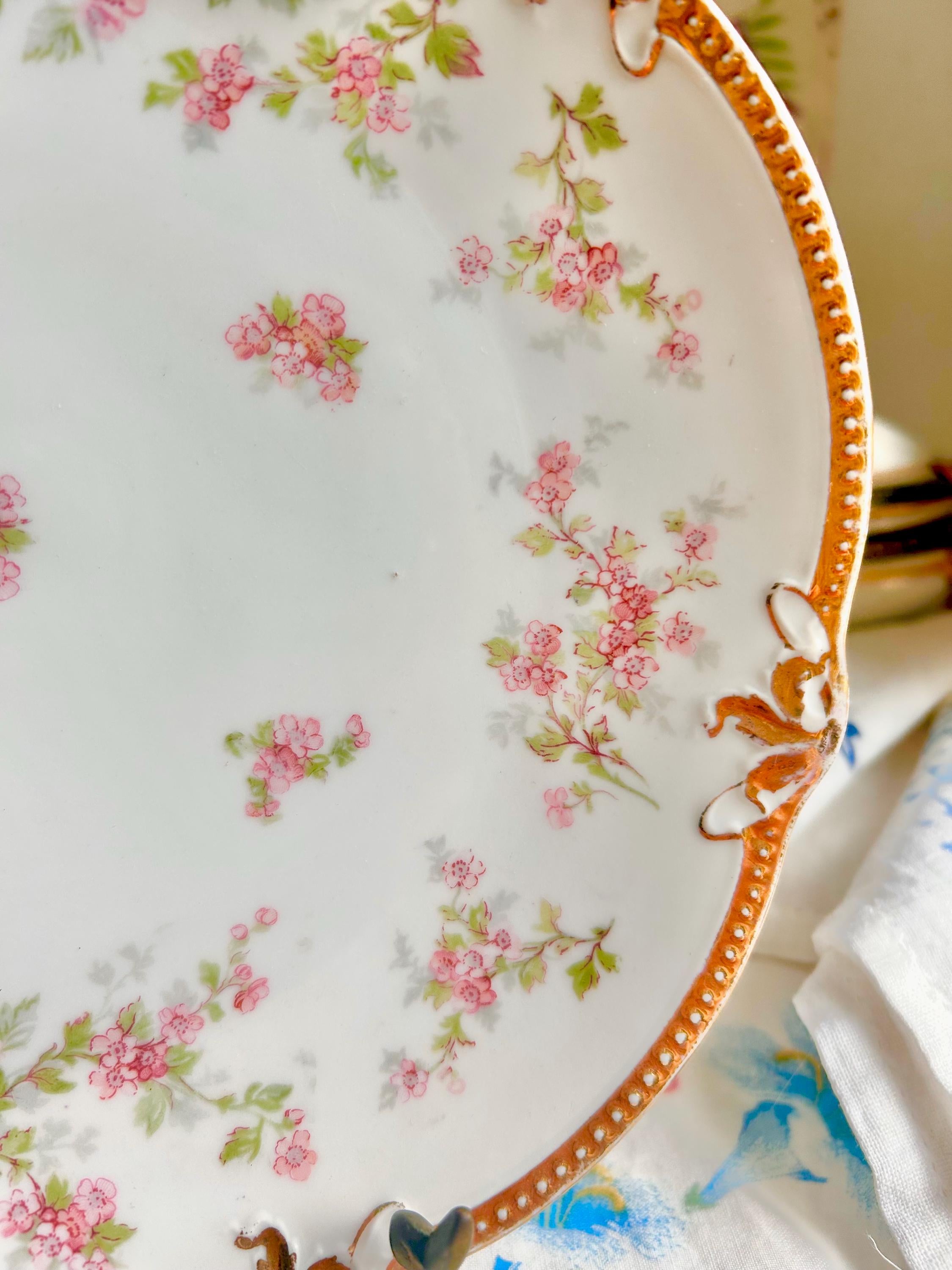Vintage Blenheim China Plate: Pink Blossom Pattern, Gold Trim
