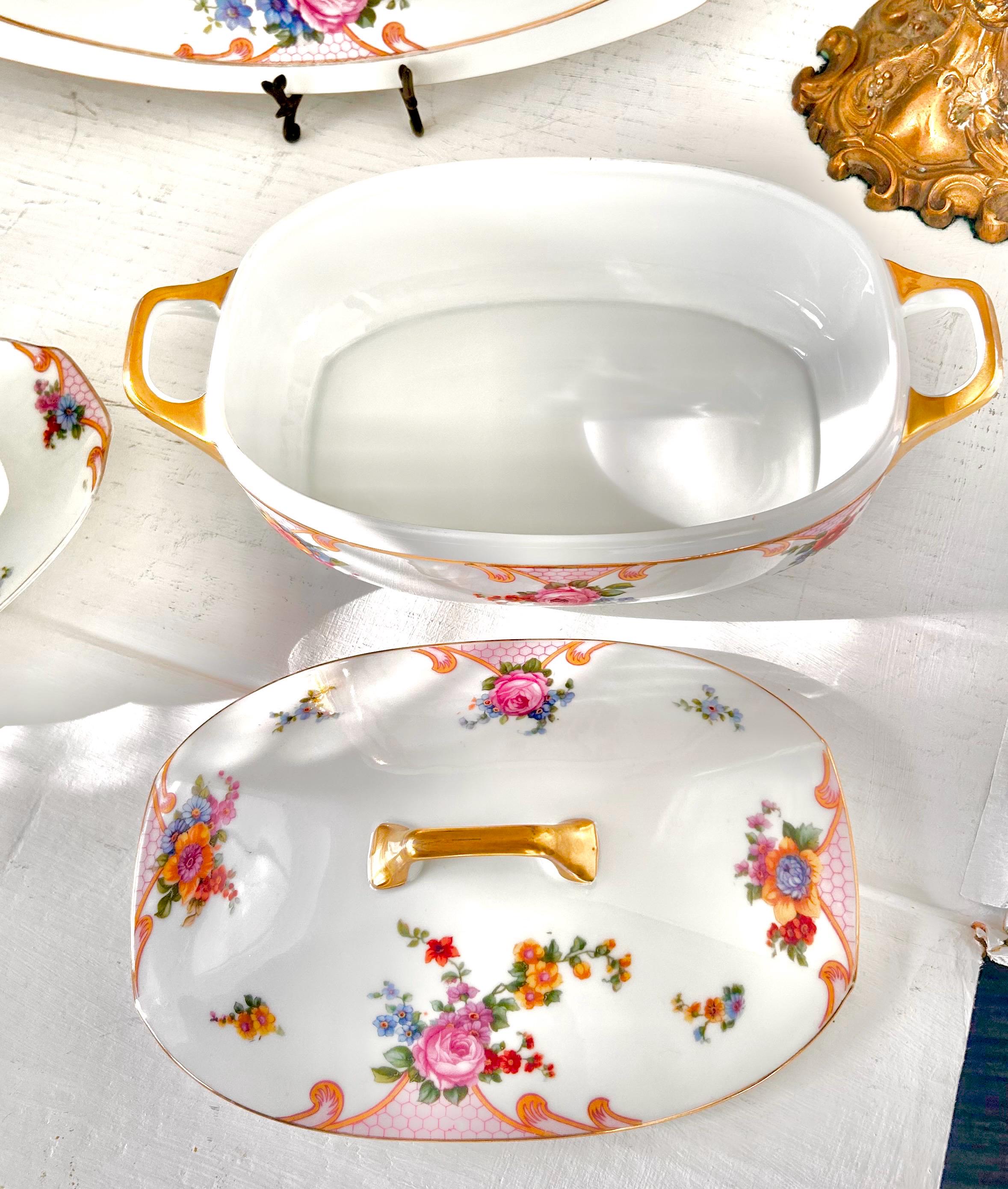 Vintage EPIAG Czechoslovakia Fine China Transferware - 4 Piece Serving Set - Bridal Rose Pattern