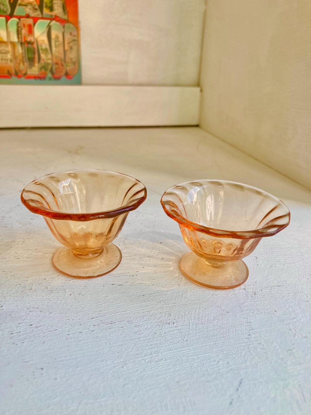 Vintage Fostoria Amber Glass Nut Cups - Swirl Pattern, Set of 2