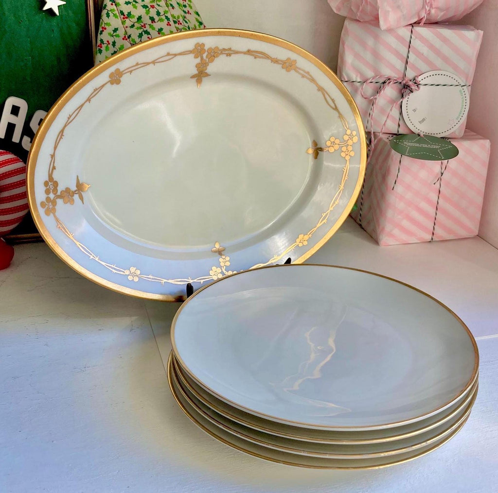 Vintage Rosenthal Bavarian China Platter: Gold Rose Garland Trim