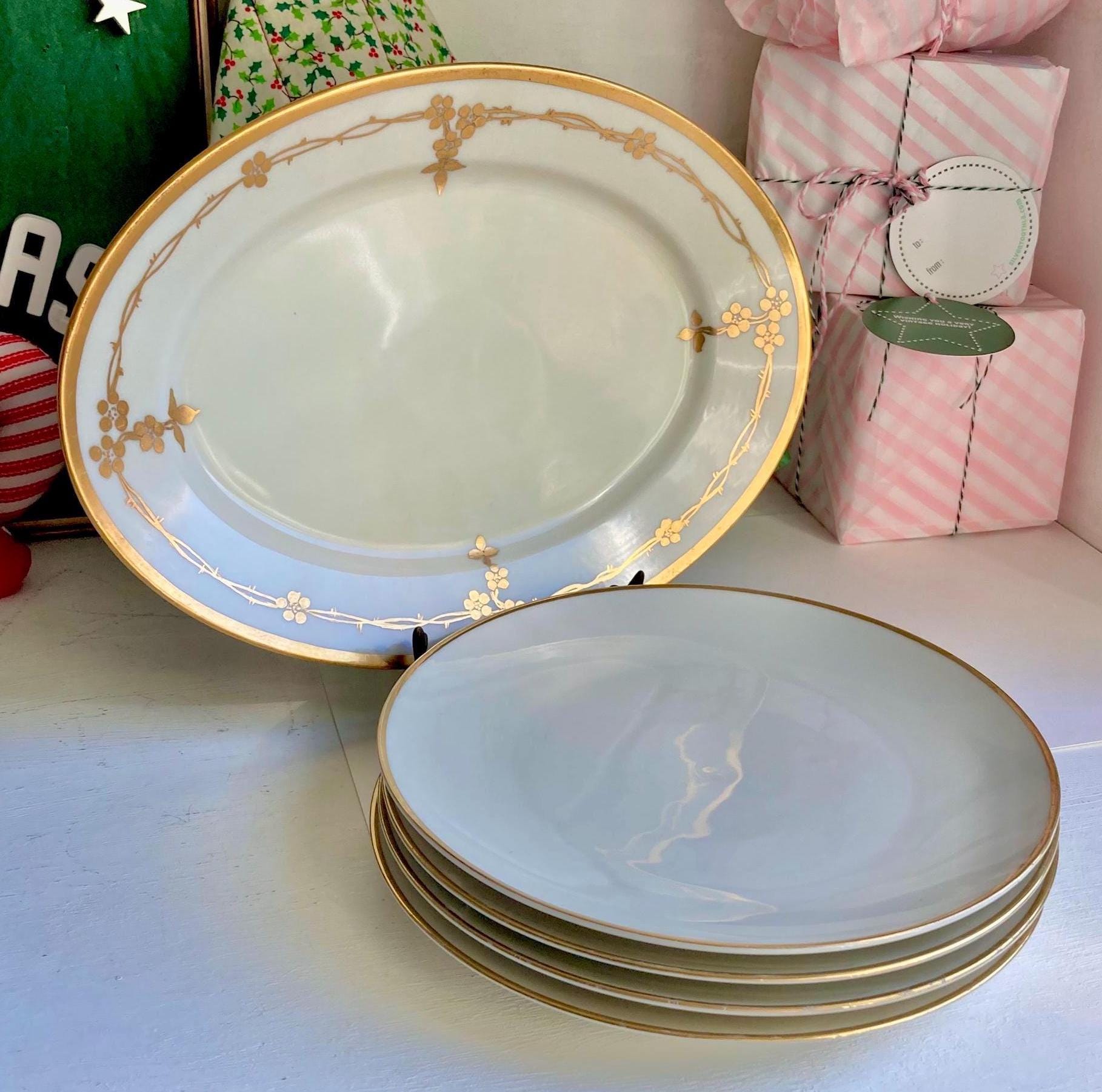 Vintage Rosenthal Bavarian China Platter: Gold Rose Garland Trim