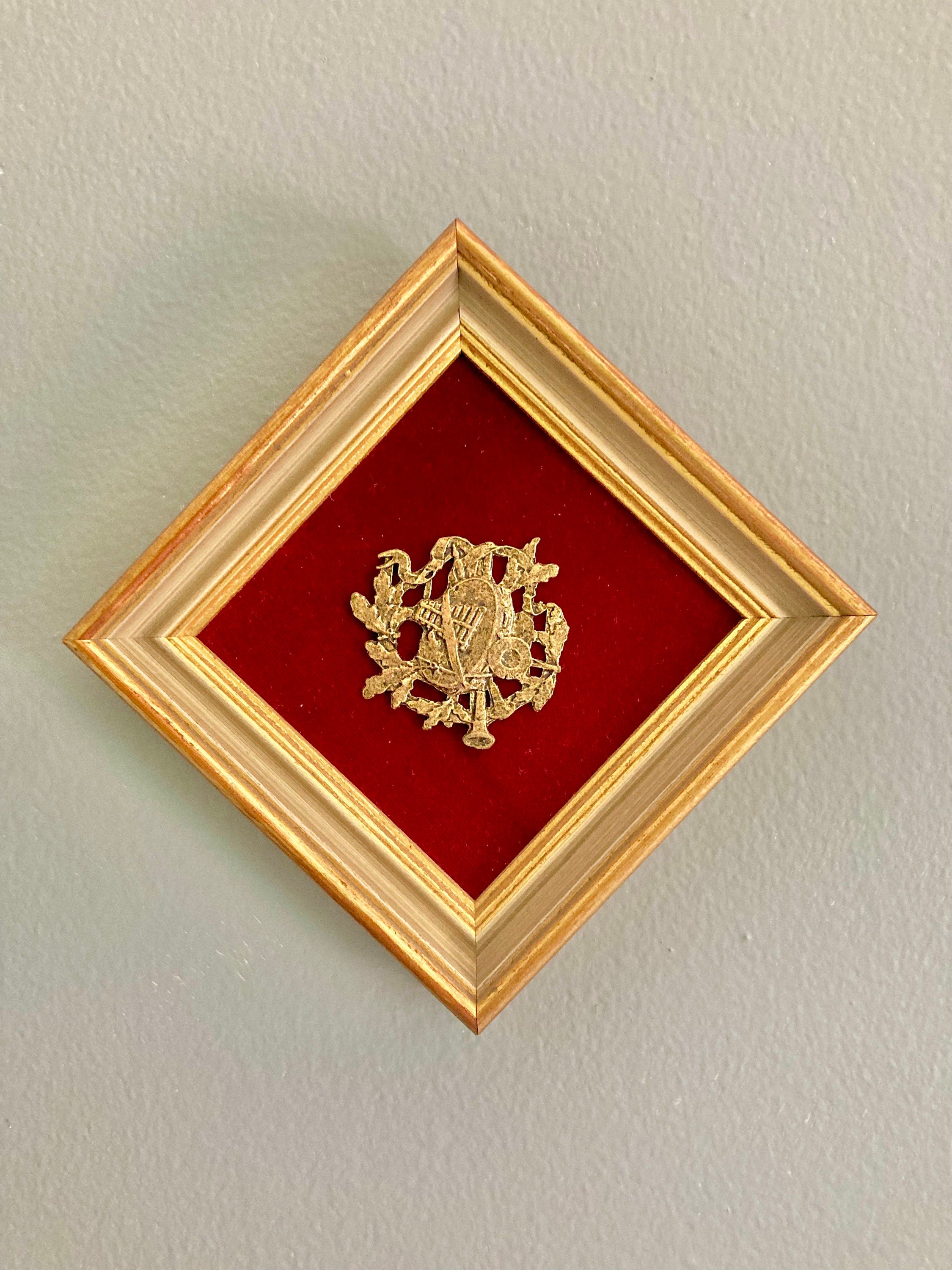 Vintage Music Metal Art: Gold Tone on Red Velvet, Gilt Frame by  E.a. Riba