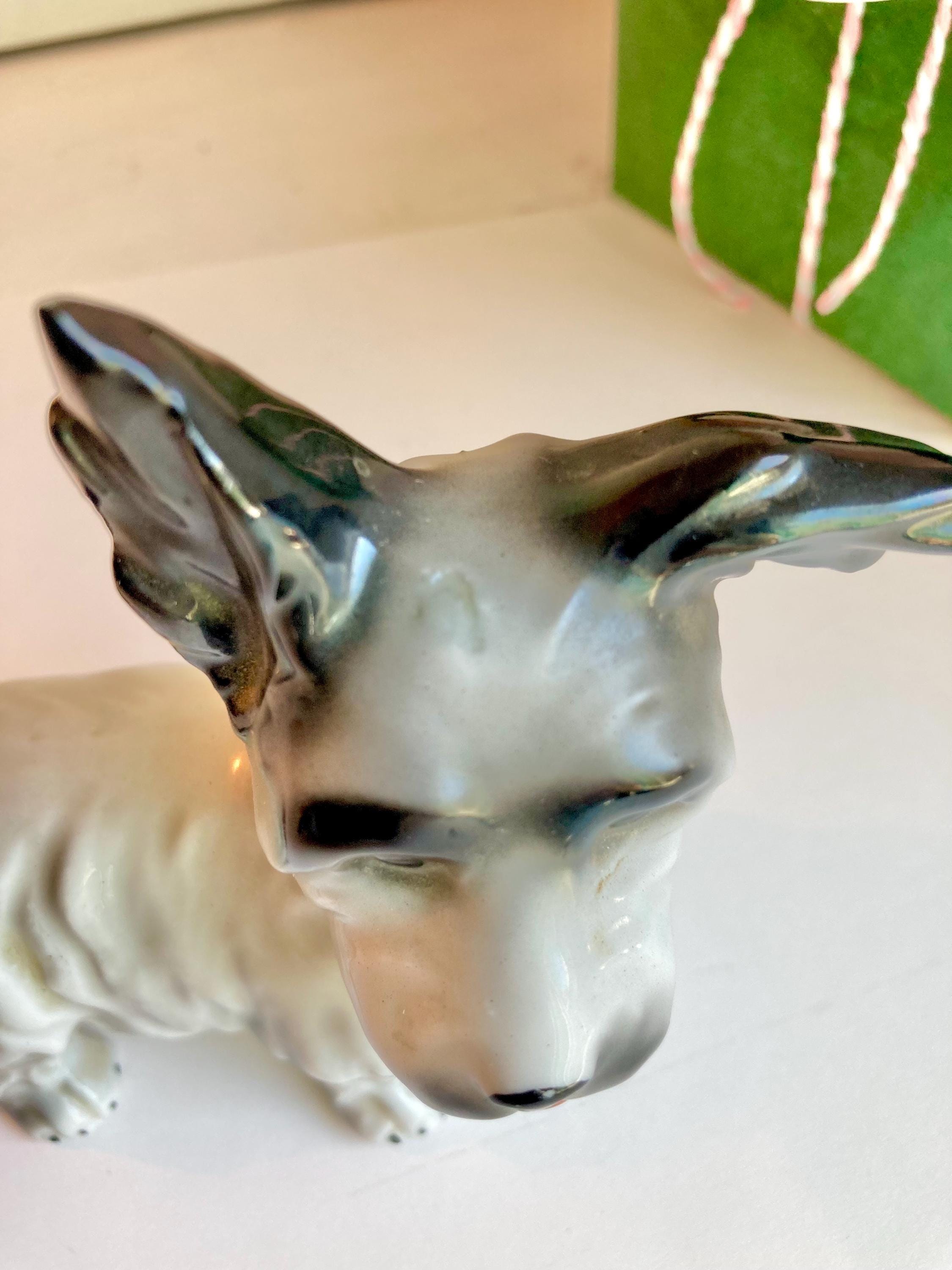 Vintage Hand Painted Porcelain Terrier Figurine: German Scotty Dog